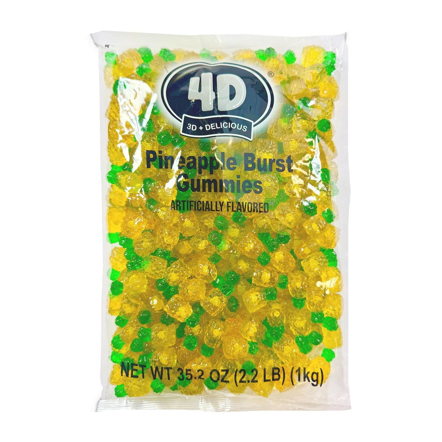 Hilco 4D Gummy Pineapple Candy - 2.2lb Resealable Bag | Sweet & Chewy Pineapple Flavored Treats for Parties, Snacks & Gift Giving