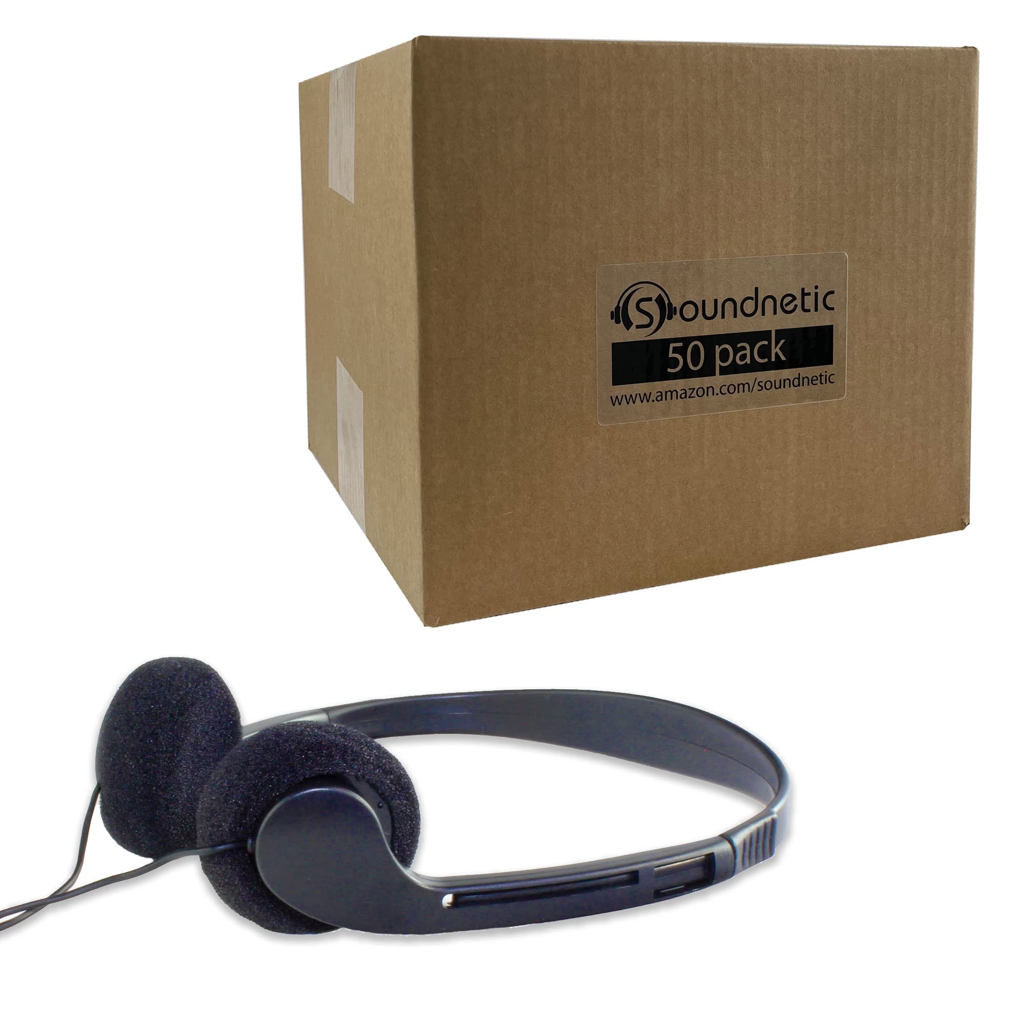 50 Pack SN09 Disposable Stereo Classroom Headphones - Bulk Stereo Headphones for Students, Schools & Libraries (Black) - Perfect for Classroom Learning, Computer Labs & Testing Centers
