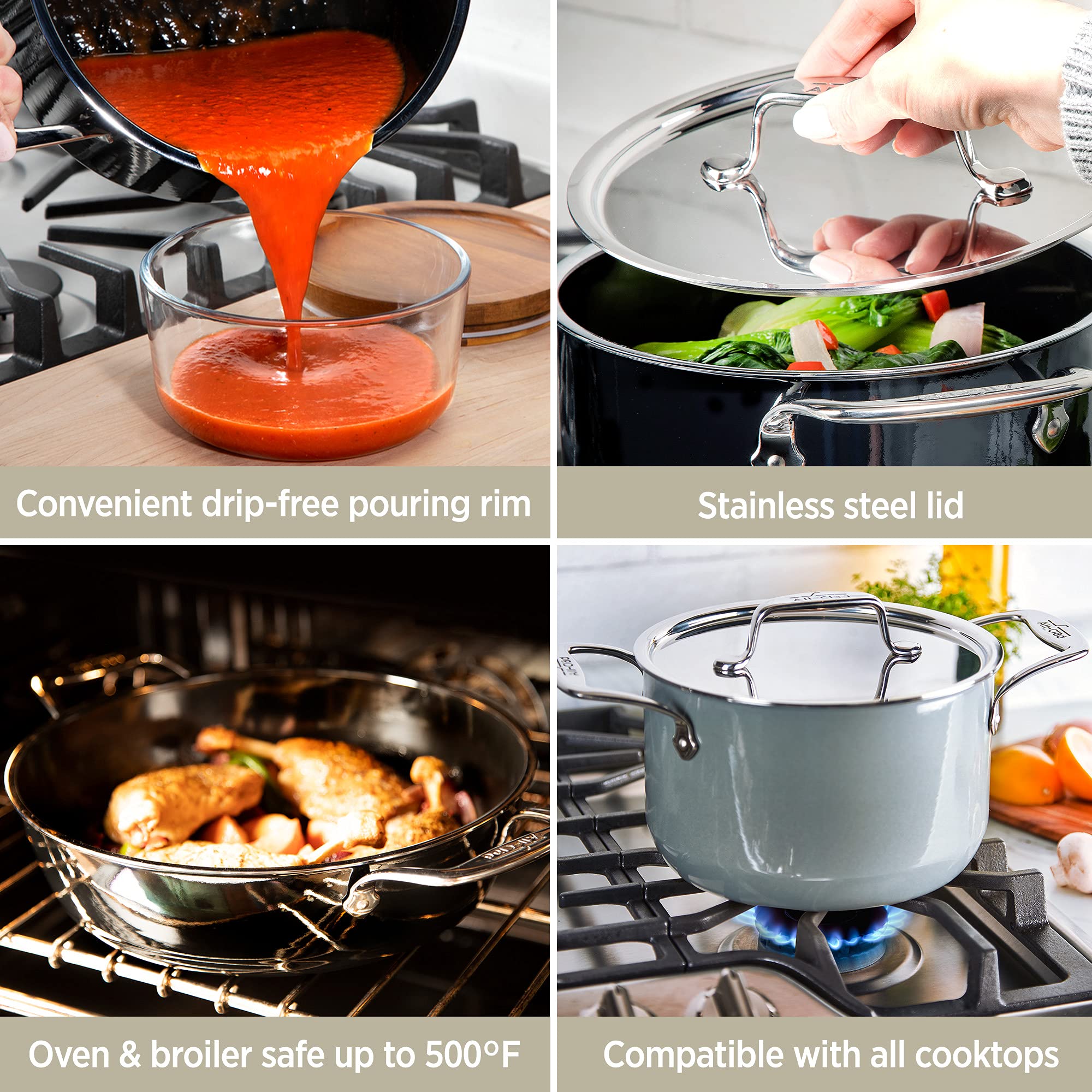All-Clad FusionTec 7 Quart Ceramic & Steel Core Stockpot - Induction Compatible, Oven & Broiler Safe Up to 500°F - Premium Cookware for Soups, Stews & Pasta - Ideal for Home Chefs & Professional Kitchens