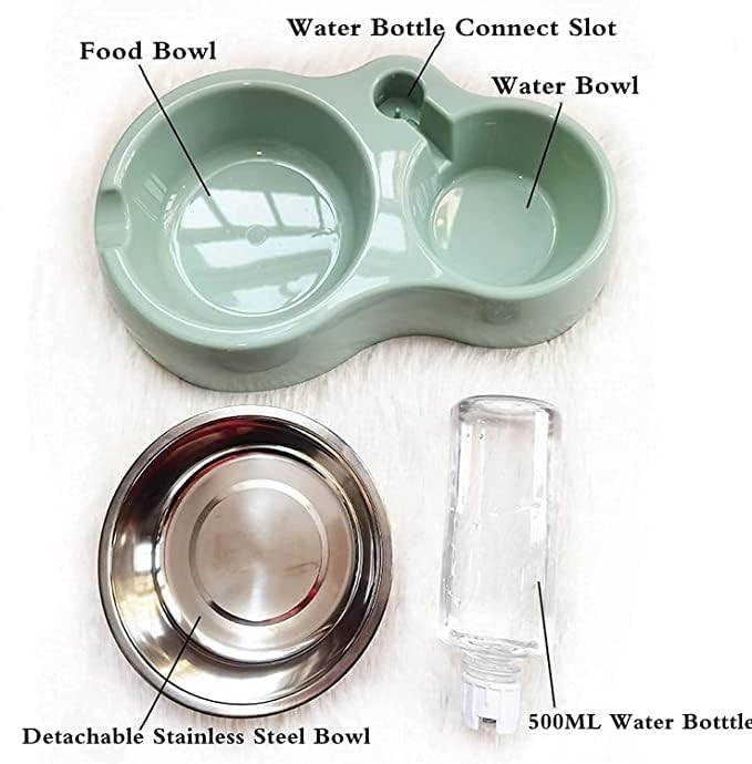 **Zyomatiq Dual Stainless Steel Pet Bowls - Non-Slip, No-Spill Dog & Cat Food Bowls with Automatic Water Feeder - Perfect for Small & Medium Pets at Home or Travel**