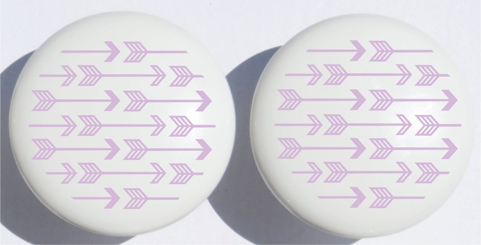 Purple Arrow Print Drawer Knobs - Grey Ceramic Cabinet Pulls for Nursery Decor | Woodland Forest Theme Baby Girl Room Accessories (Set of 2) | Perfect for Dressers, Cabinets & Kids Furniture