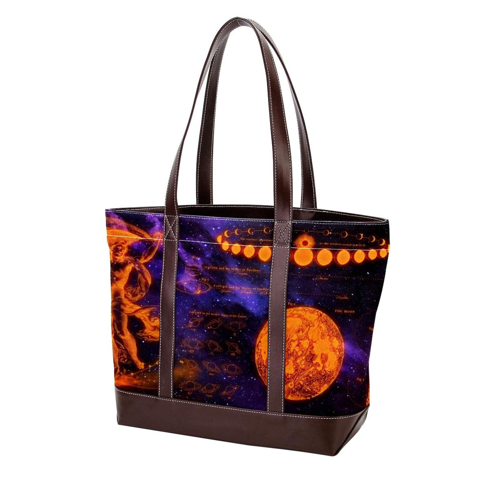 Stylish Tarot Pattern Large Canvas & Leather Tote Bags for Women - Fashionable Top Handle Shoulder Satchel Hobo Purses - Perfect for Work, Travel, and Everyday Use