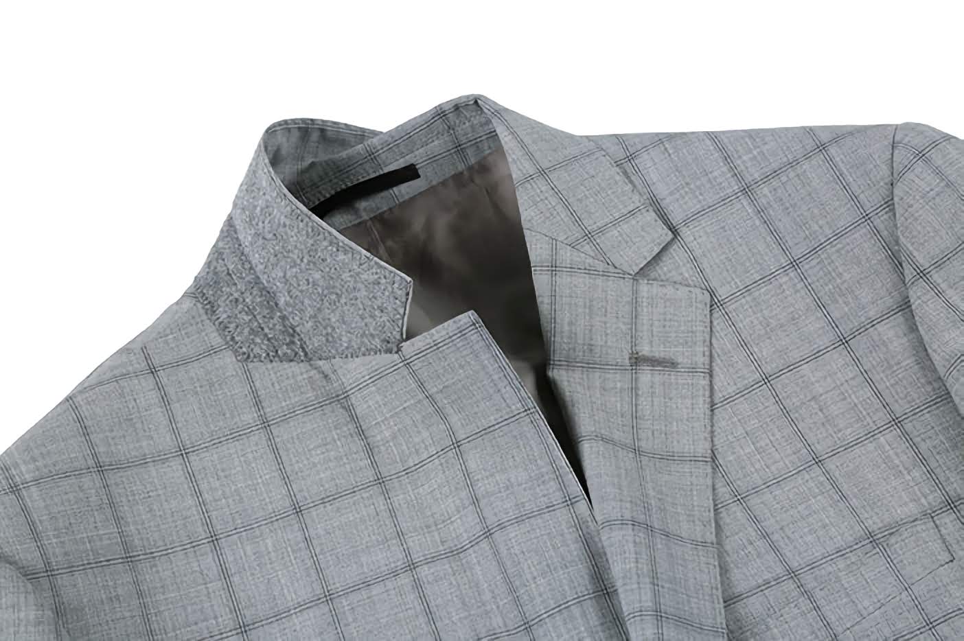 100% Wool Slim Fit Windowpane Dress Suit 2 Piece in Gray | Premium Business & Formal Attire for Men | Perfect for Weddings, Interviews & Office Wear