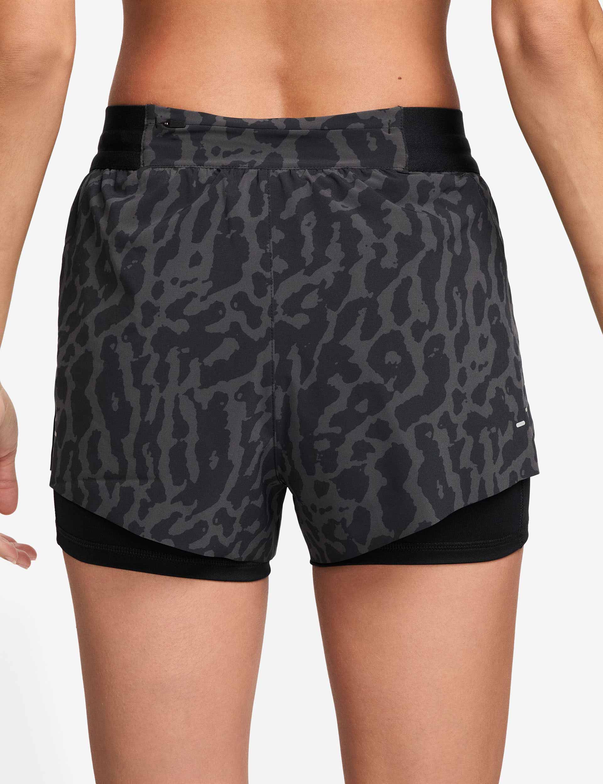 Swift Dri-FIT 2-in-1 Printed Running Shorts for Men - Breathable Quick-Dry Workout Shorts with Liner | Black/Reflective Silver | Ideal for Jogging, Gym & Outdoor Activities