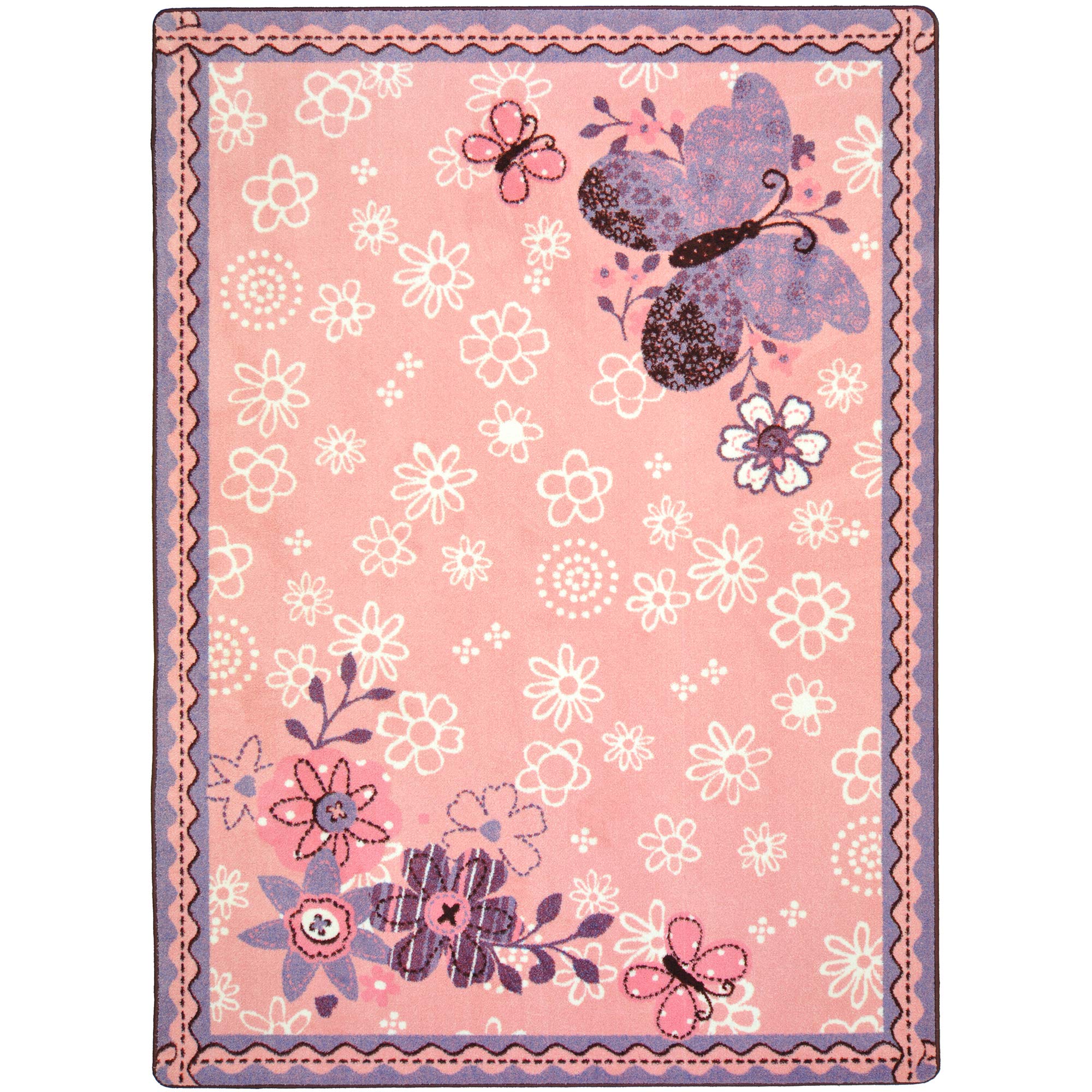 Joy Carpets Kid Essentials Flower Fields Playroom Rug for Infants & Toddlers - Soft Non-Slip Nursery Carpet, Multicolor 5'4