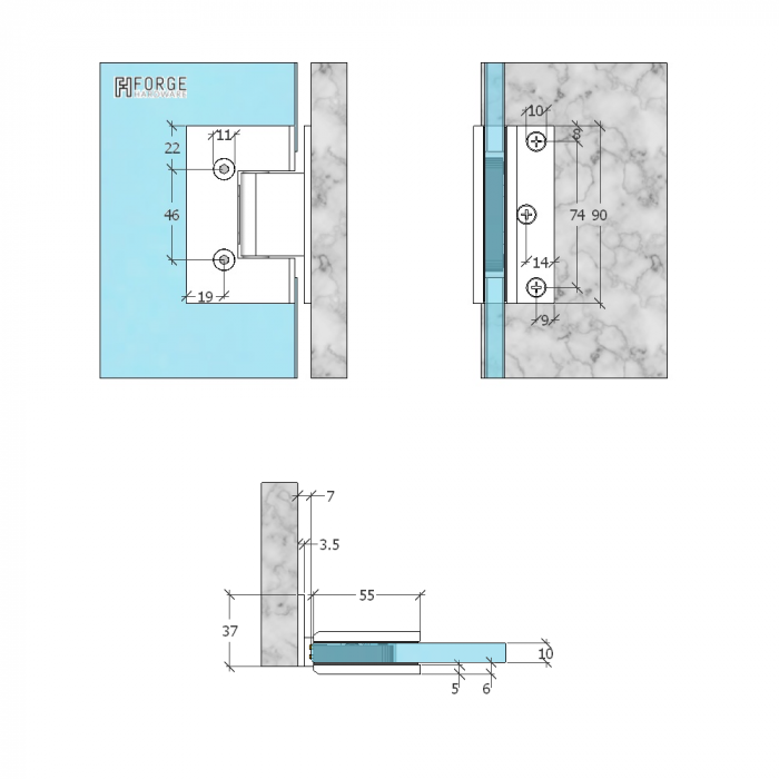 90 Degree L-Shaped Shower Glass Hinge in Antique Bronze - Heavy Duty Wall Mount for Frameless Shower Doors (Bathroom, Spa, Hotel Use)