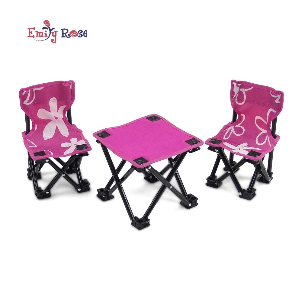 Emily Rose 18 Inch Doll 3-Piece Folding Camping Beach Sports Chair Set with Table | Compatible with 16-18
