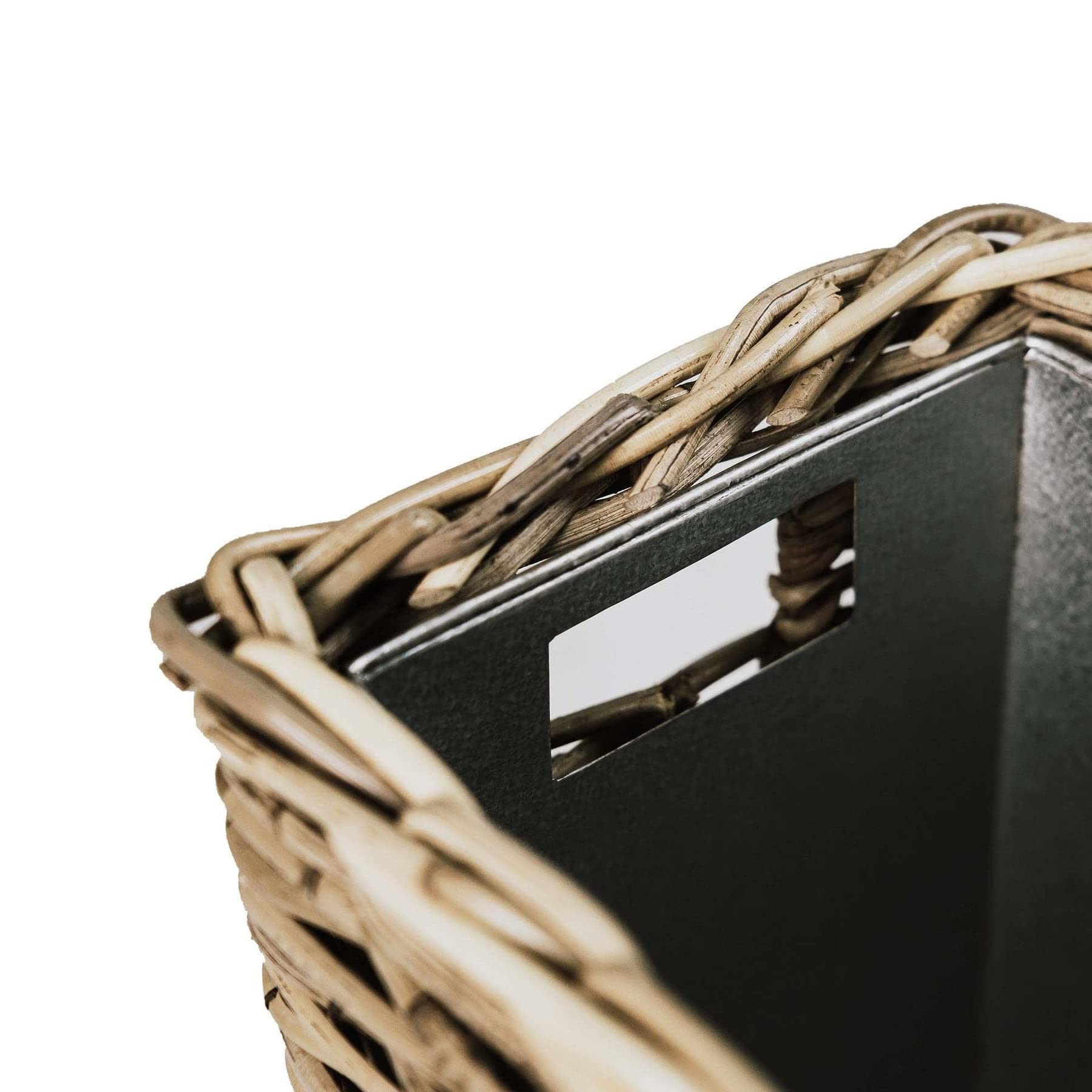 Premium Large Rectangular Kubu Wicker Waste Basket with Removable Metal Liner - 14.5