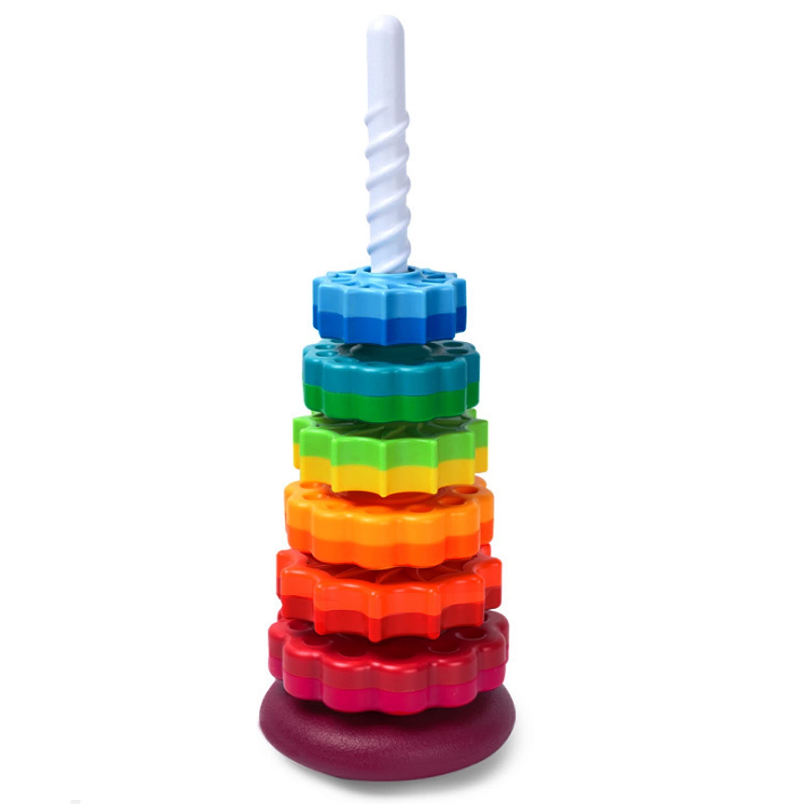 Rainbow Spinning Stacking Toy for Babies & Toddlers - Educational Learning Toy for Focus, Dexterity & Brain Development - Montessori Interactive Baby Stacking Rings - Perfect for Playtime, Early Childhood Development & Sensory Play