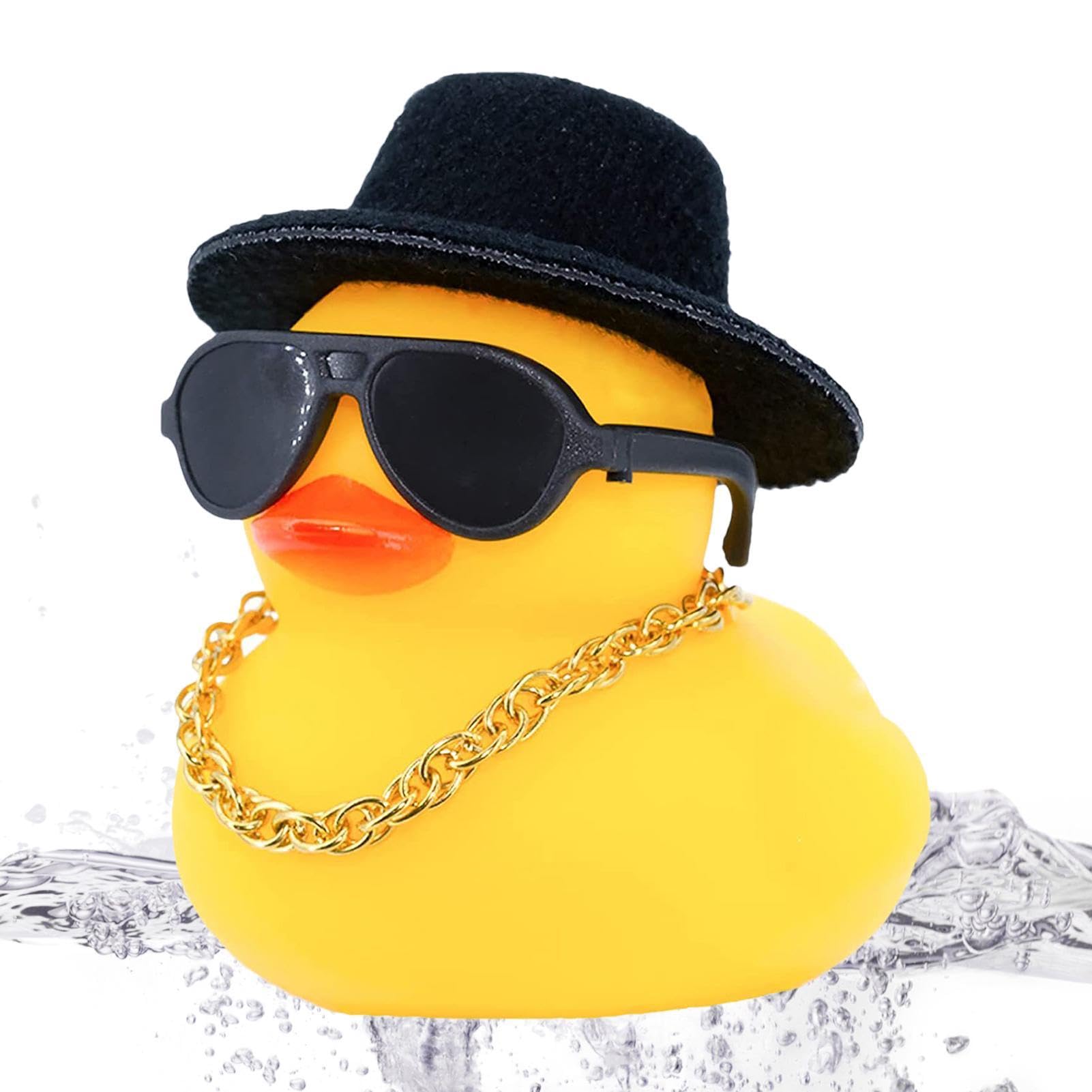 Rubber Duck Crown with Sunglasses - Fun Car Dashboard Decor for Vehicles, Vans & Tables | Cute Compact Duckling Toy with Secure Locking Cap - Perfect for Gifts, Office Decor & Road Trip Accessories