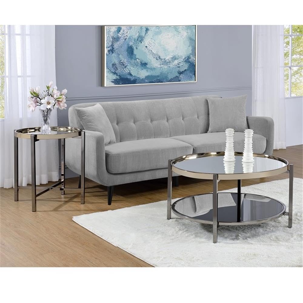 BOWERY HILL Modern Round Side Table with Gold Metal Edge - Perfect for Living Room, Bedroom or Office Accent Table