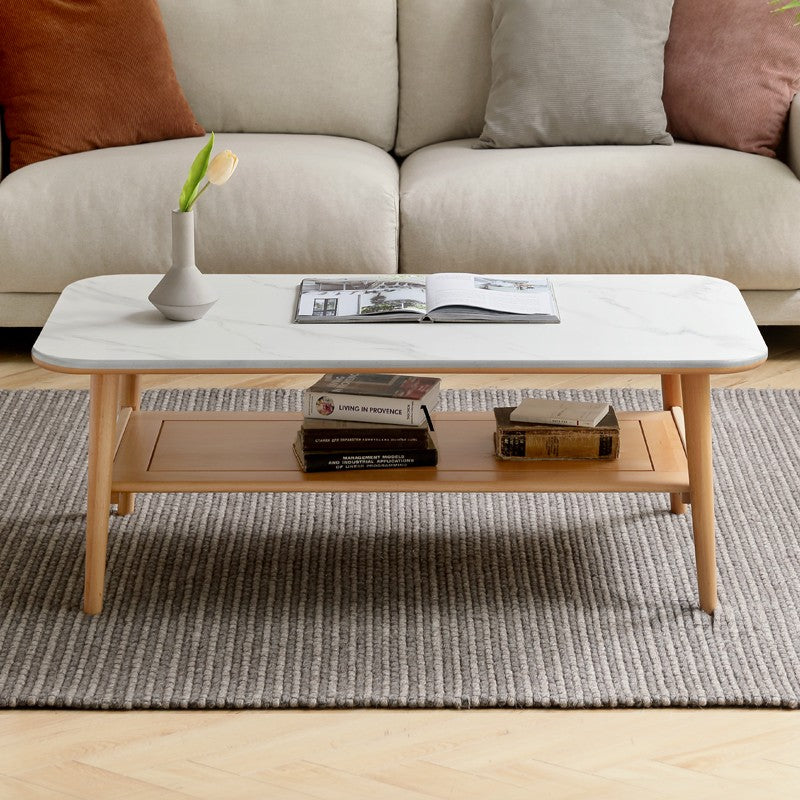Solid Oak Wood Slate Coffee Table - Rustic Modern Living Room Furniture for Home Decor & Relaxation