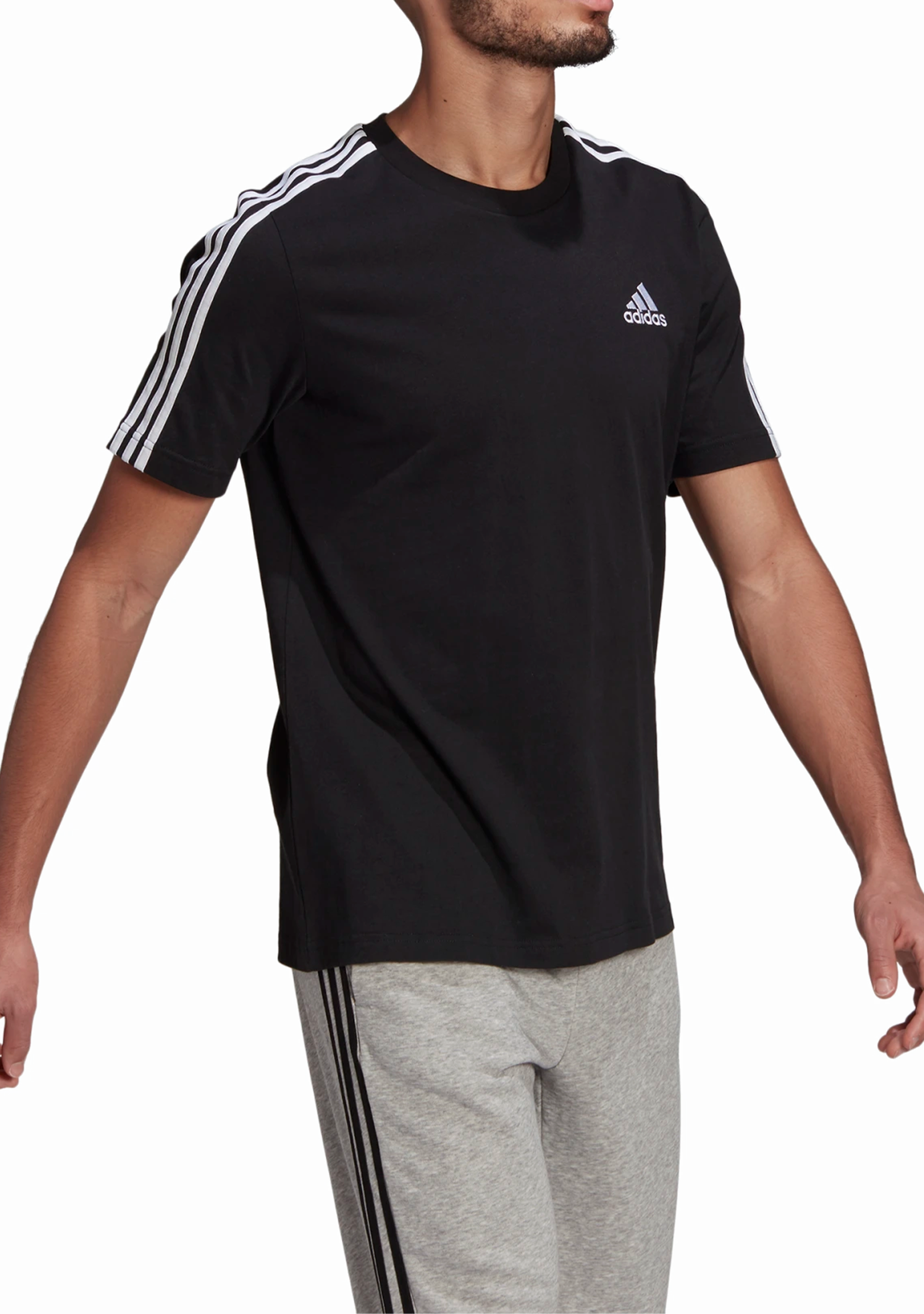 Adidas Men's Essentials 3-Stripes T-Shirt - Classic Cotton Crewneck Tee for Casual Wear, Gym & Everyday Outfits