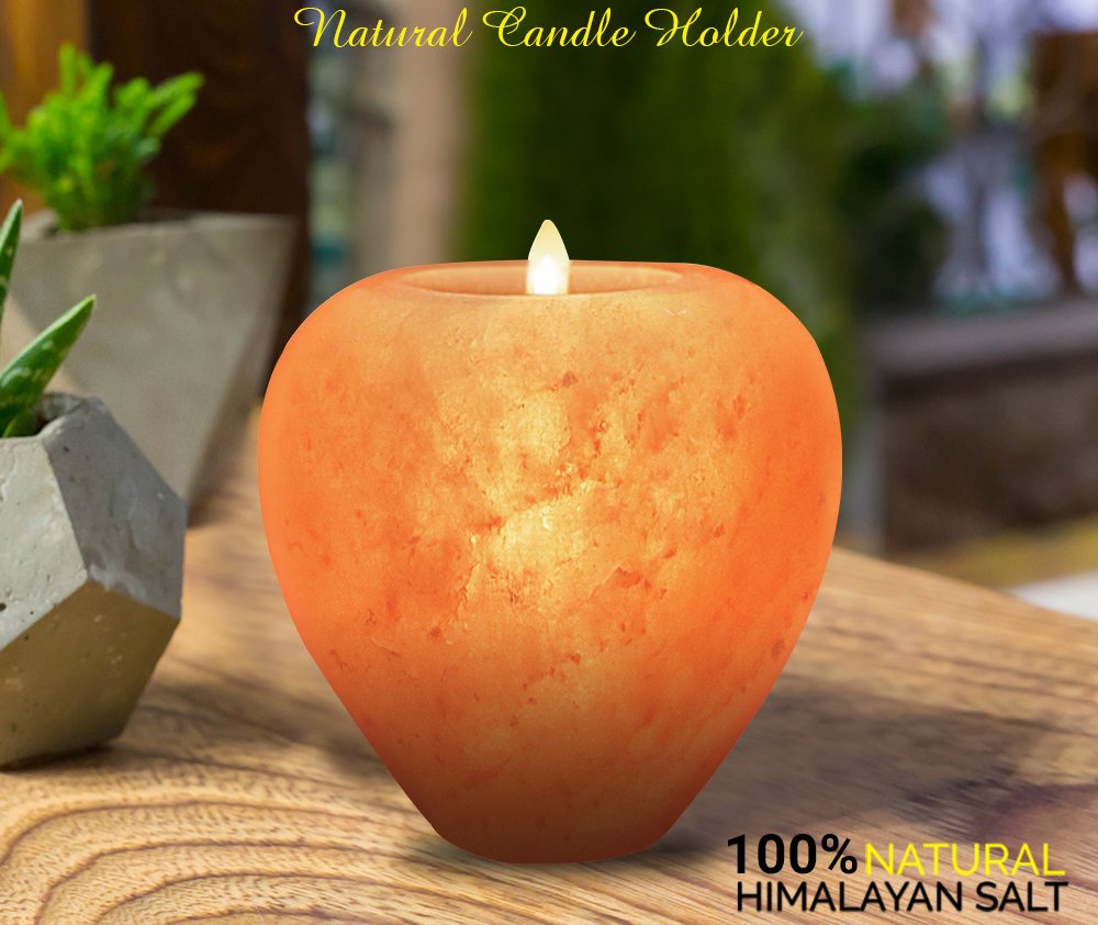 Himalayan Pink Salt Tealight Candle Holder - 100% Pure Natural Crystal Salt Lamp for Night Light & Home Decor | Apple Shape Design | Perfect for Bedroom, Bathroom, Yoga & Meditation Spaces