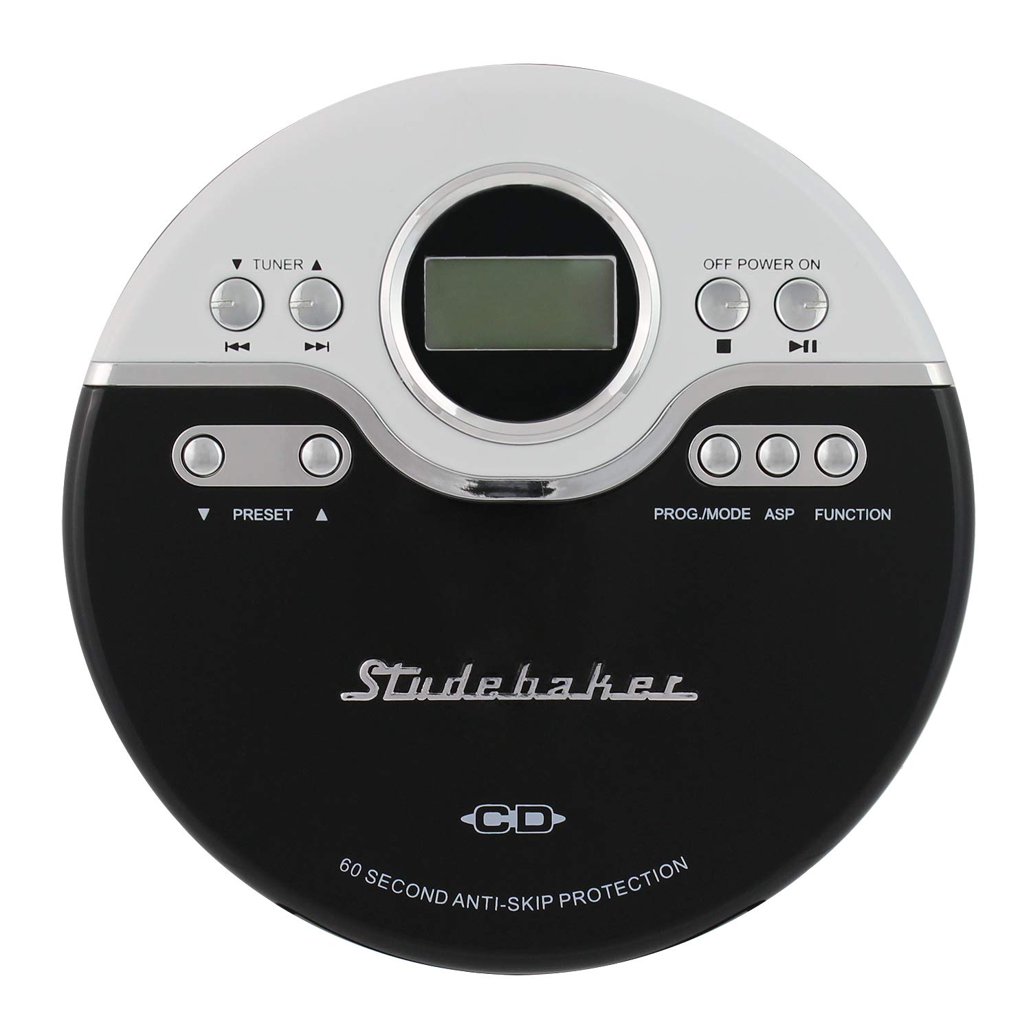 Studebaker SB3703BWA Portable CD/MP3 Player with FM Radio, Bookmark Feature & Jogging Clip - Black/White | Perfect for Running, Commuting & Travel