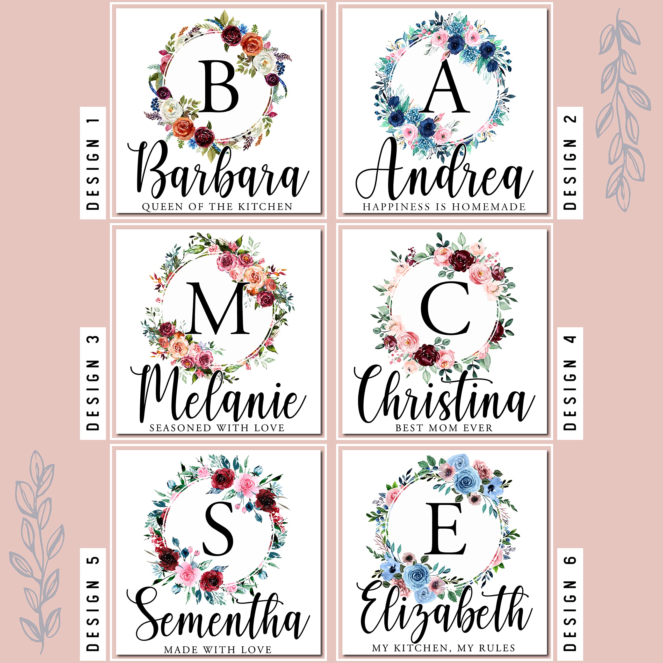 Personalized Floral Initial Kitchen Apron with Pockets - Custom Chef Cooking Apron for Women, Baking, BBQ, Grilling - Funny & Unique Gift Idea for Mom, Wife, Bakers - Perfect for Home Cooking, Outdoor BBQ, and Kitchen Decor