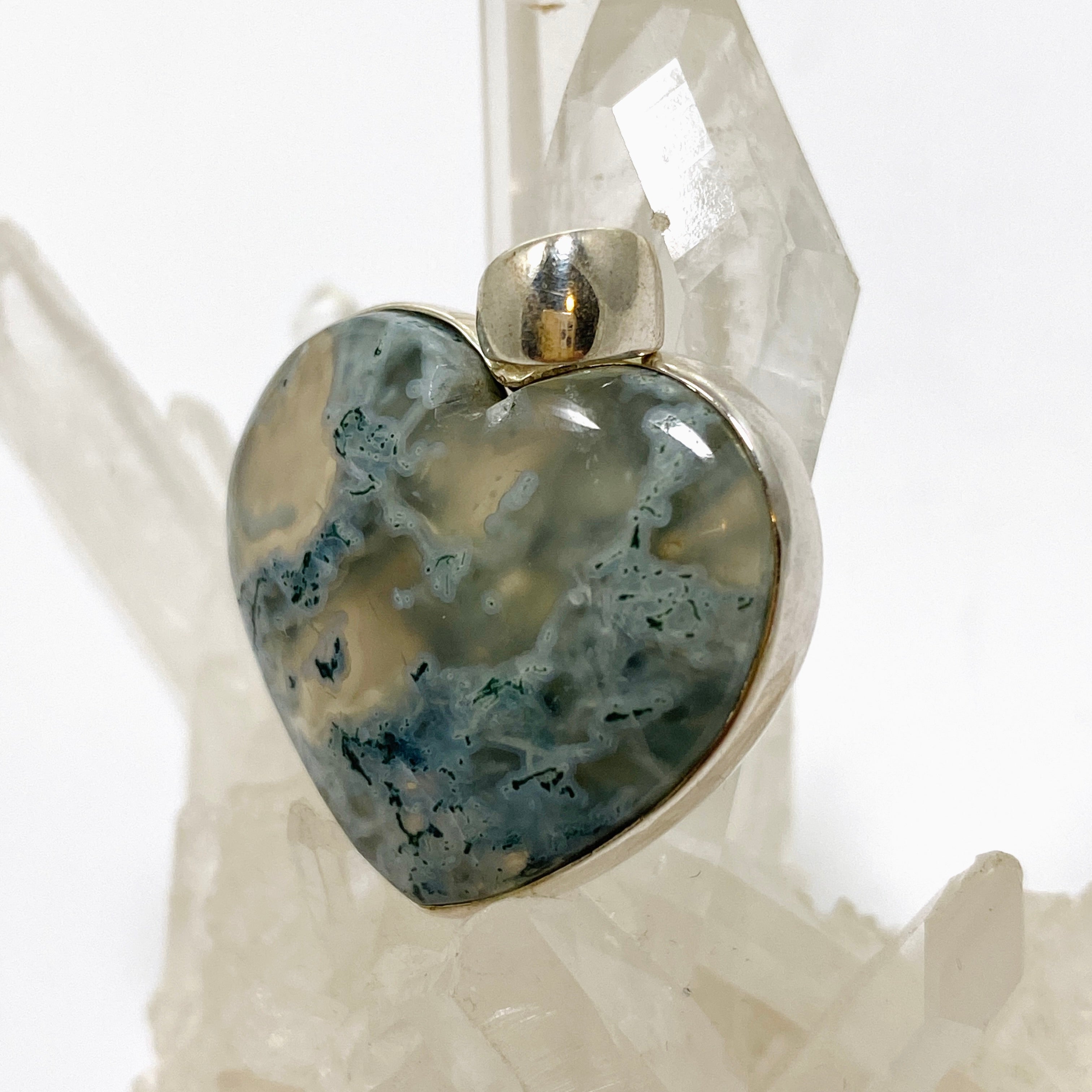 Natural Moss Agate Heart Cabochon Pendant - 925 Sterling Silver Jewelry for Women - Perfect for Valentine's Day Gifts, Spiritual Healing & Boho Fashion Accessories