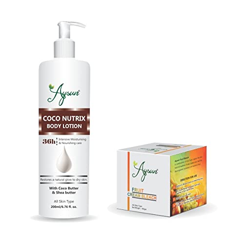Aysun Coco Nutrix Body Lotion & Fruit Cream Bleach (100g) 2-Pack Combo - Moisturizing & Skin Brightening for Dry & Dull Skin | Perfect for Daily Skincare Routine & Spa Treatments