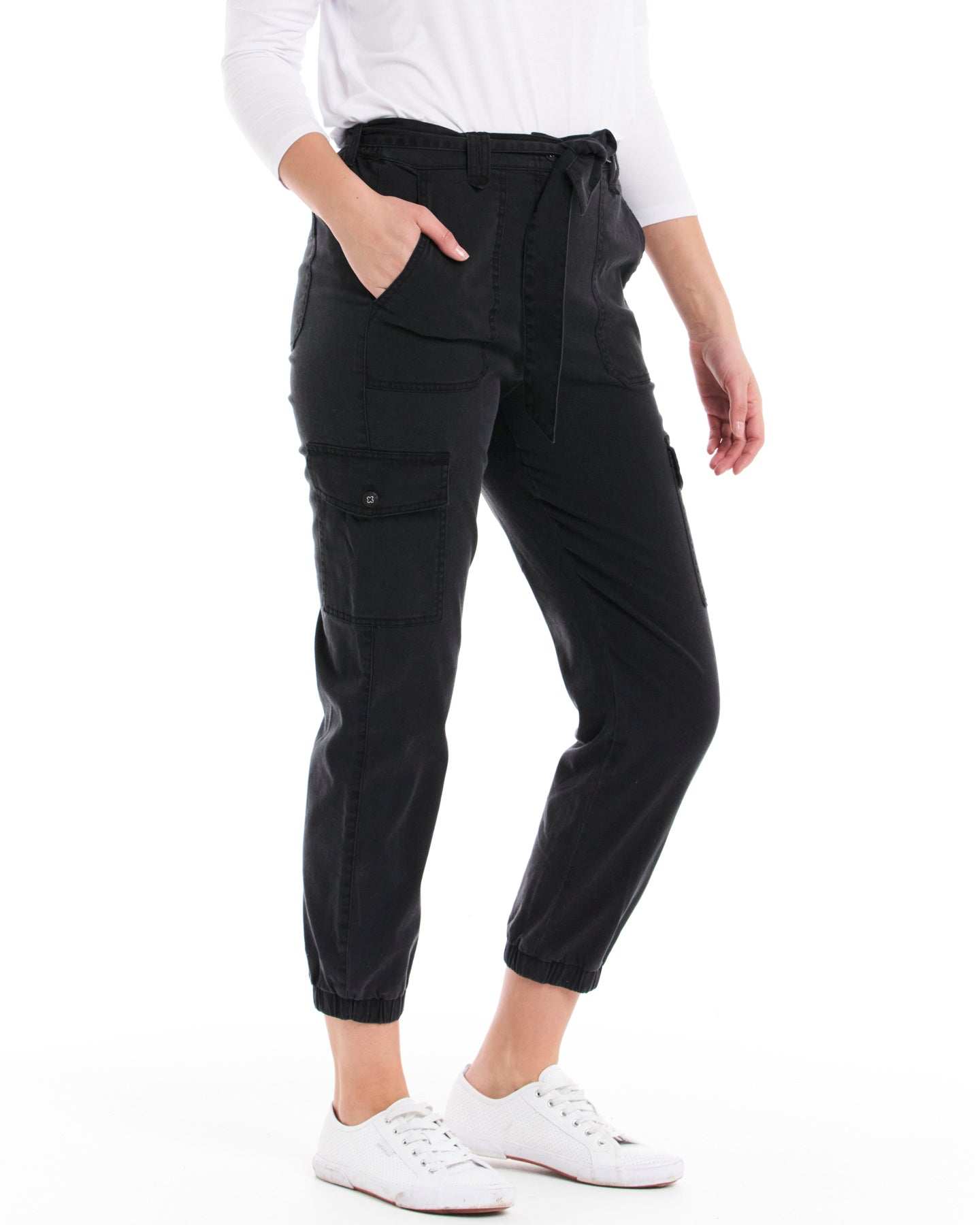 Betty Basics Canterbury Lyocell Cargo Pants for Women - Charcoal Gray Eco-Friendly Stretch Trousers | Casual Workwear & Travel Outfits