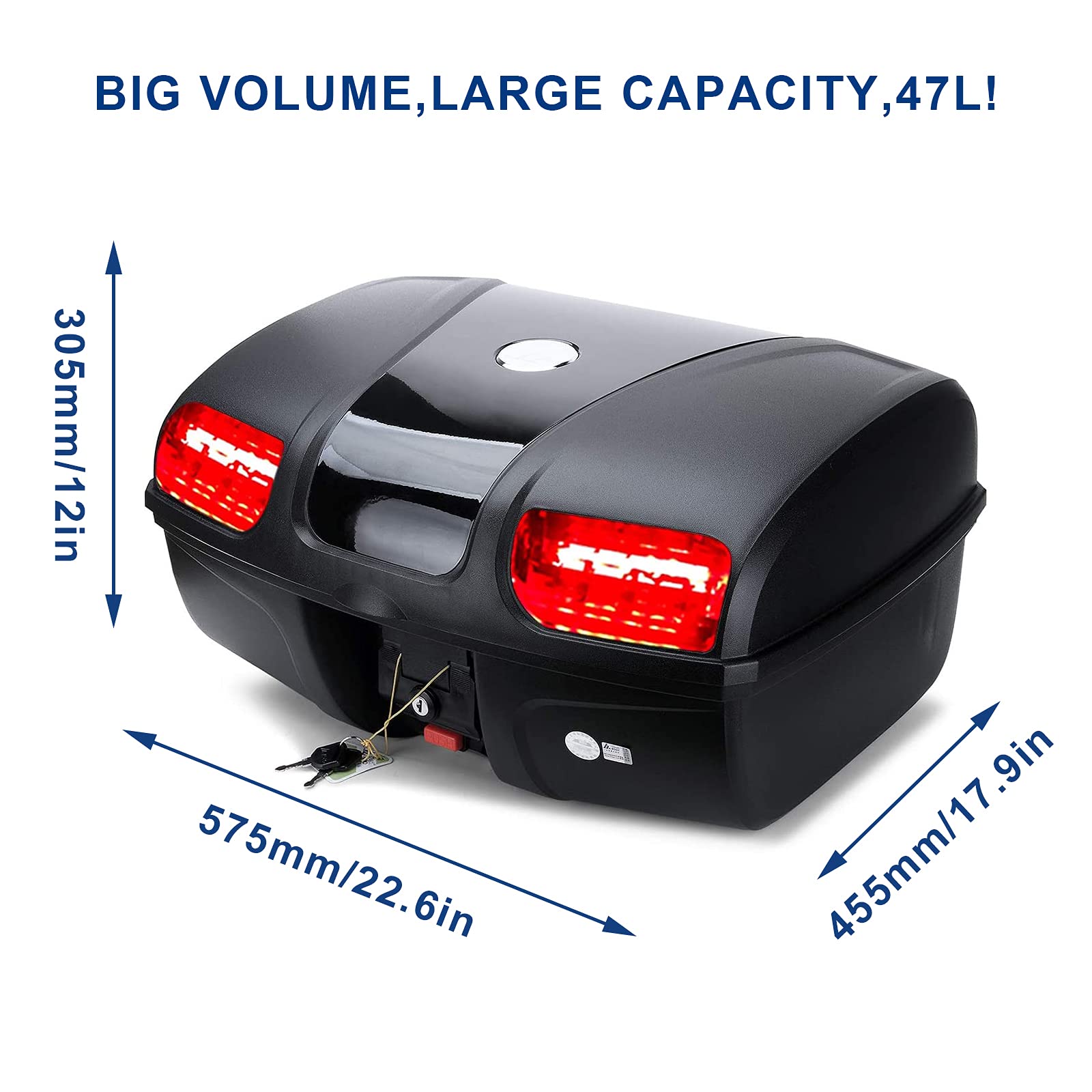 **Mingting 47L Universal Motorcycle Rear Top Box - Waterproof Hard Case with LED Light & Mounting Hardware - Durable Luggage Storage for Touring, Commuting & Adventure Rides (Black)**