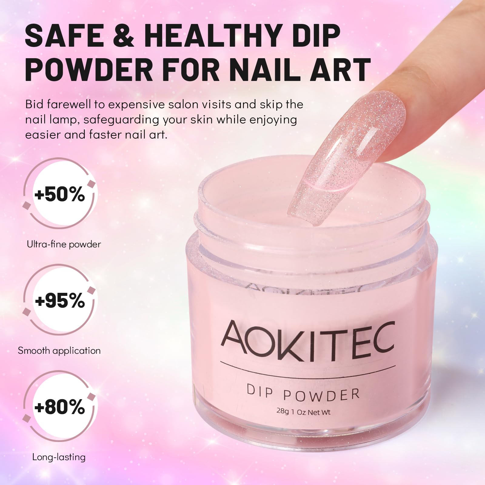 **Aokitec Glitter Jelly Pink Dip Powder - 1Oz Sweet Color Nail Dip Powder for Professional & DIY Nail Art, French Manicure, No UV Lamp Needed - Perfect for Salon, Home, Parties & Special Occasions**