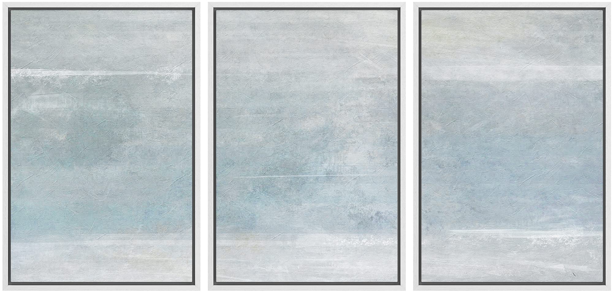 Wall26 Framed Canvas Print - Minimalist Pastel Blue Abstract Landscape Art Set with Modern Paint Strokes & Shapes, White Frame (16