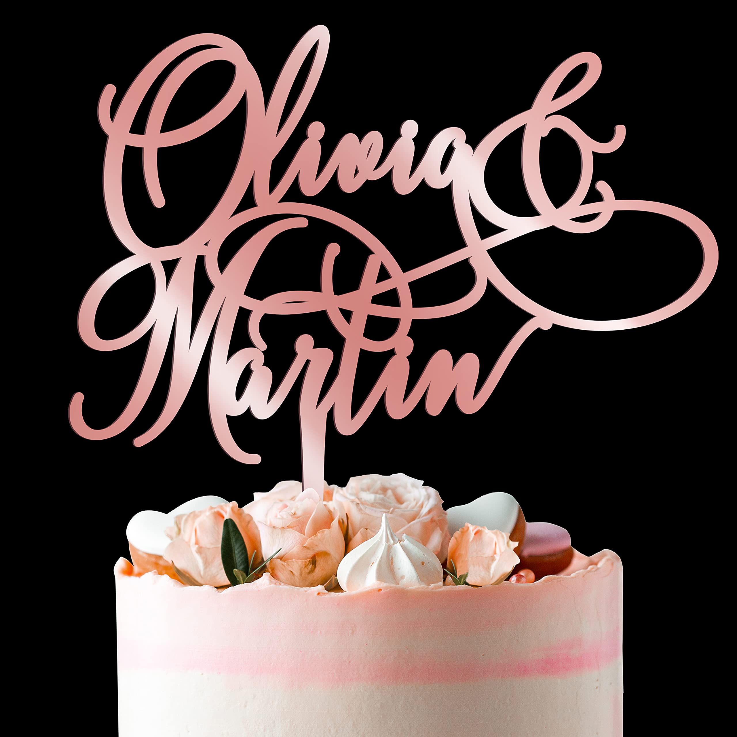 Custom Wedding Cake Toppers with Names - Bride & Groom Personalized Acrylic Cake Topper for Weddings & Anniversaries - 2 Elegant Styles & 3 Mirror Finish Colors - Perfect for Wedding Cakes, Anniversary Cakes & Special Celebration Desserts