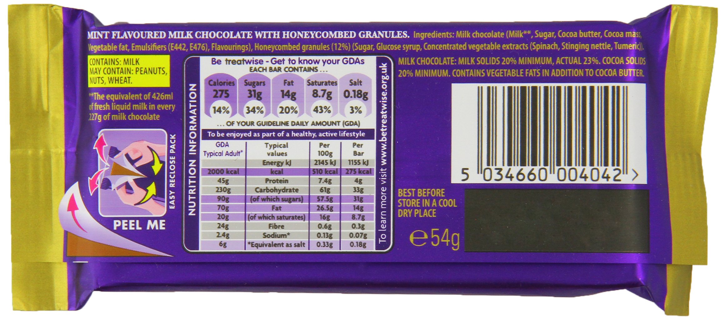 Cadbury Dairy Milk Mint Crisp Chocolate Bars - 54g Each, Pack of 24 - Delicious Mint Chocolate Snacks for Office, Parties & Gifts