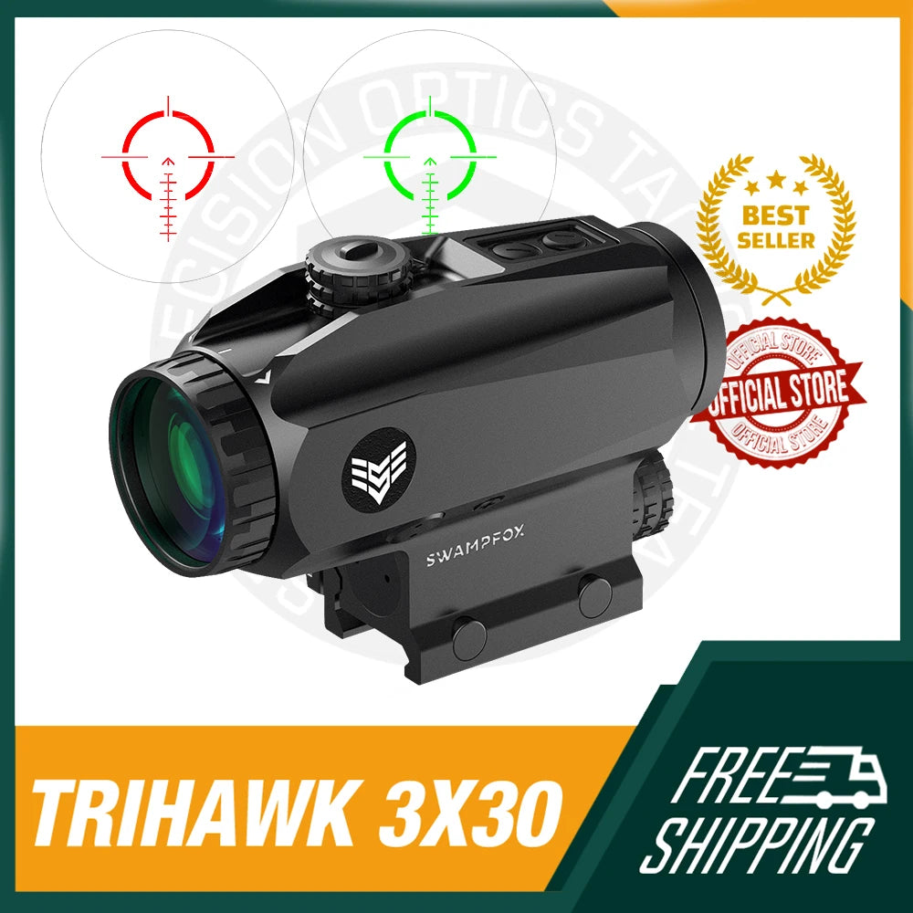 Swampfox Trihawk 3x30mm Prism Scope with Red Dot Sight - BDC/MOA Reticle for Airsoft, Hunting & Tactical Shooting | Compact & Durable Optical Sight for Outdoor Adventures