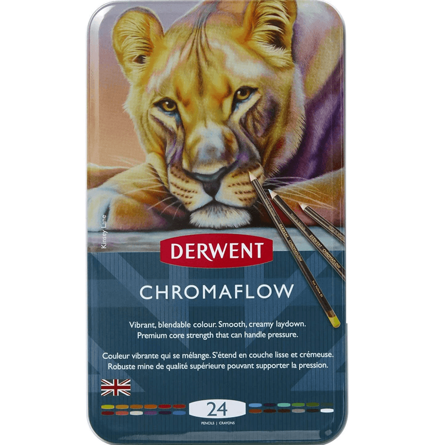 24 Derwent ChromaFlow Colored Pencils Tin Set - Rich Vibrant Colors for Artists & Adult Coloring - Perfect for Sketching, Drawing & Creative Projects