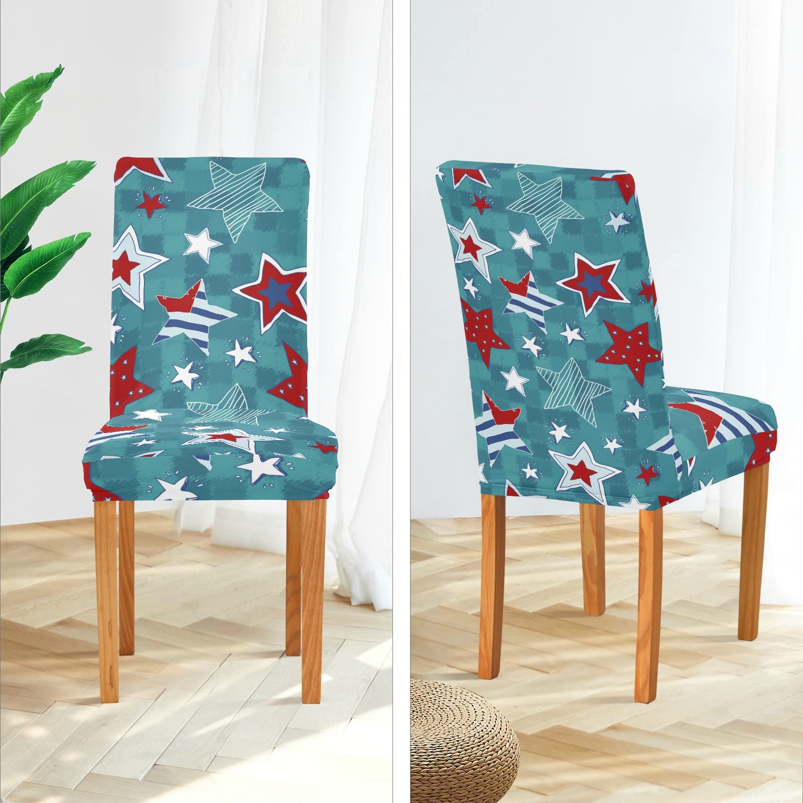 4-Pack Cartoon Stars Patriotic Chair Covers - Washable Stretch Slipcovers for Dining Chairs, Independence Day Party Decor, Home & Hotel Use