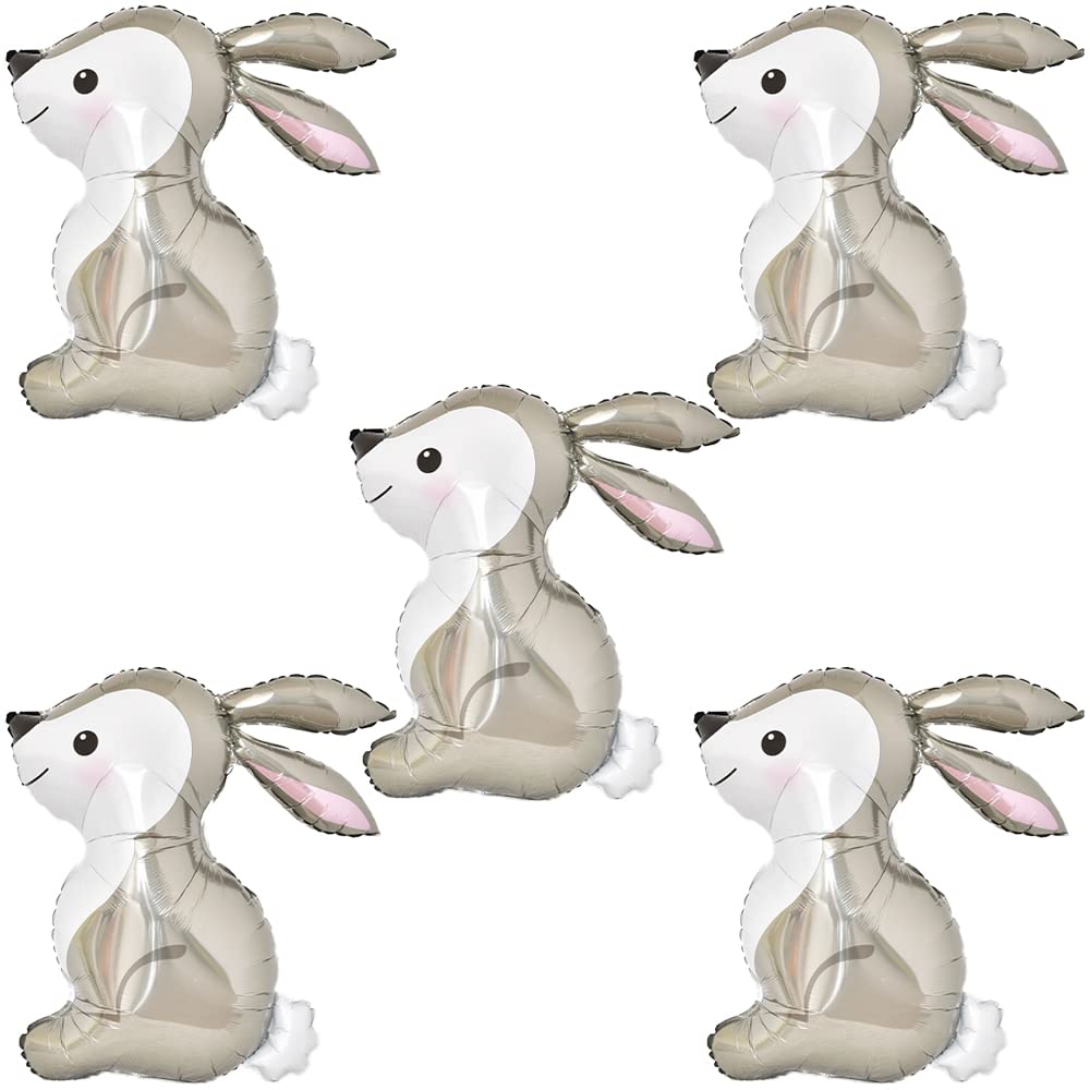 Woodland Bunny Easter Rabbit Shaped Foil Mylar Balloons - 36 Inch 5PCS for Baby Showers, Kids Birthday Parties, Boys Celebrations & Woodland Animals Theme Decorations - Perfect for Easter Decor, Spring Parties and Nursery Room Decorations