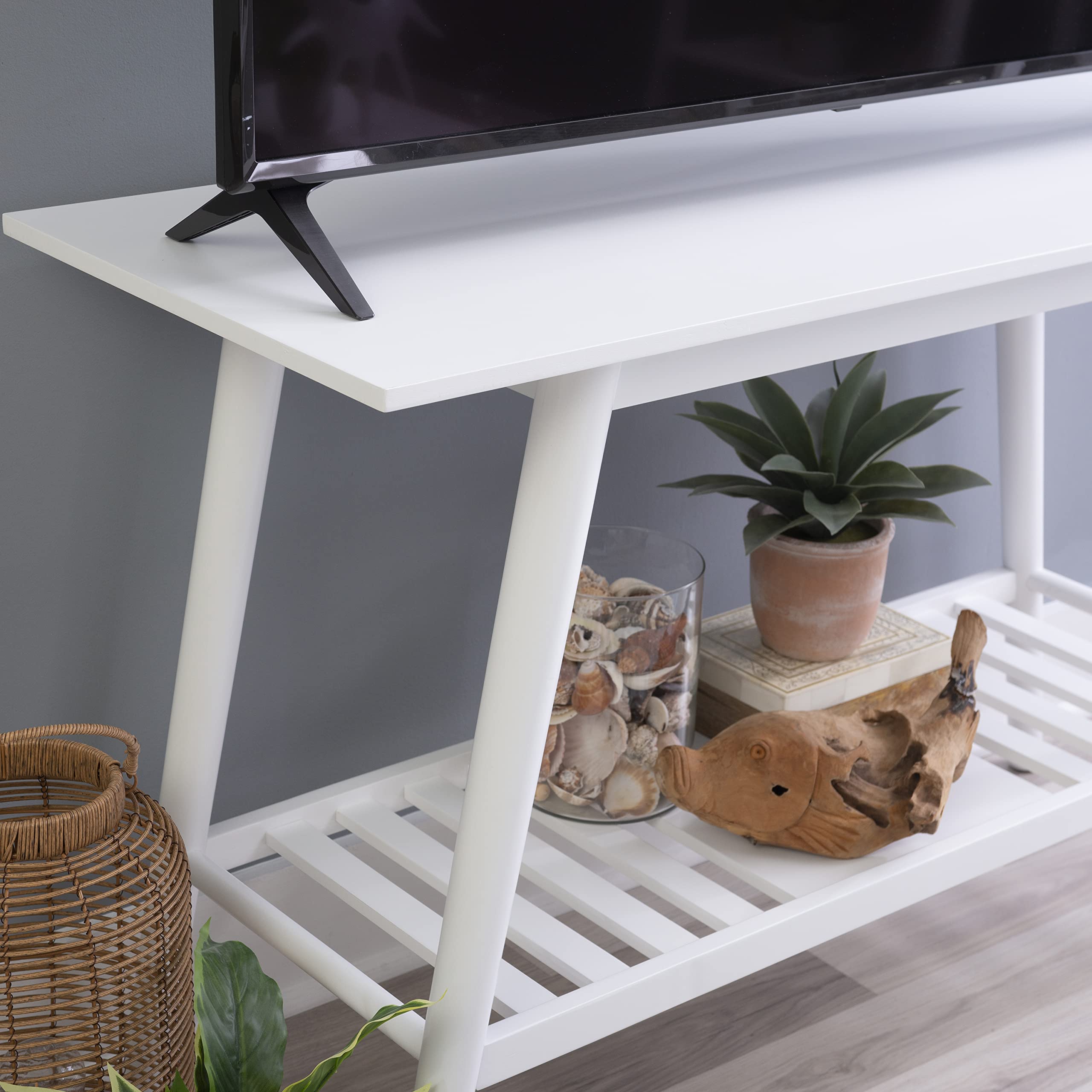 Linon White Mid Century Modern Console Table - Melissa Design for Entryway, Living Room & Hallway Decor
