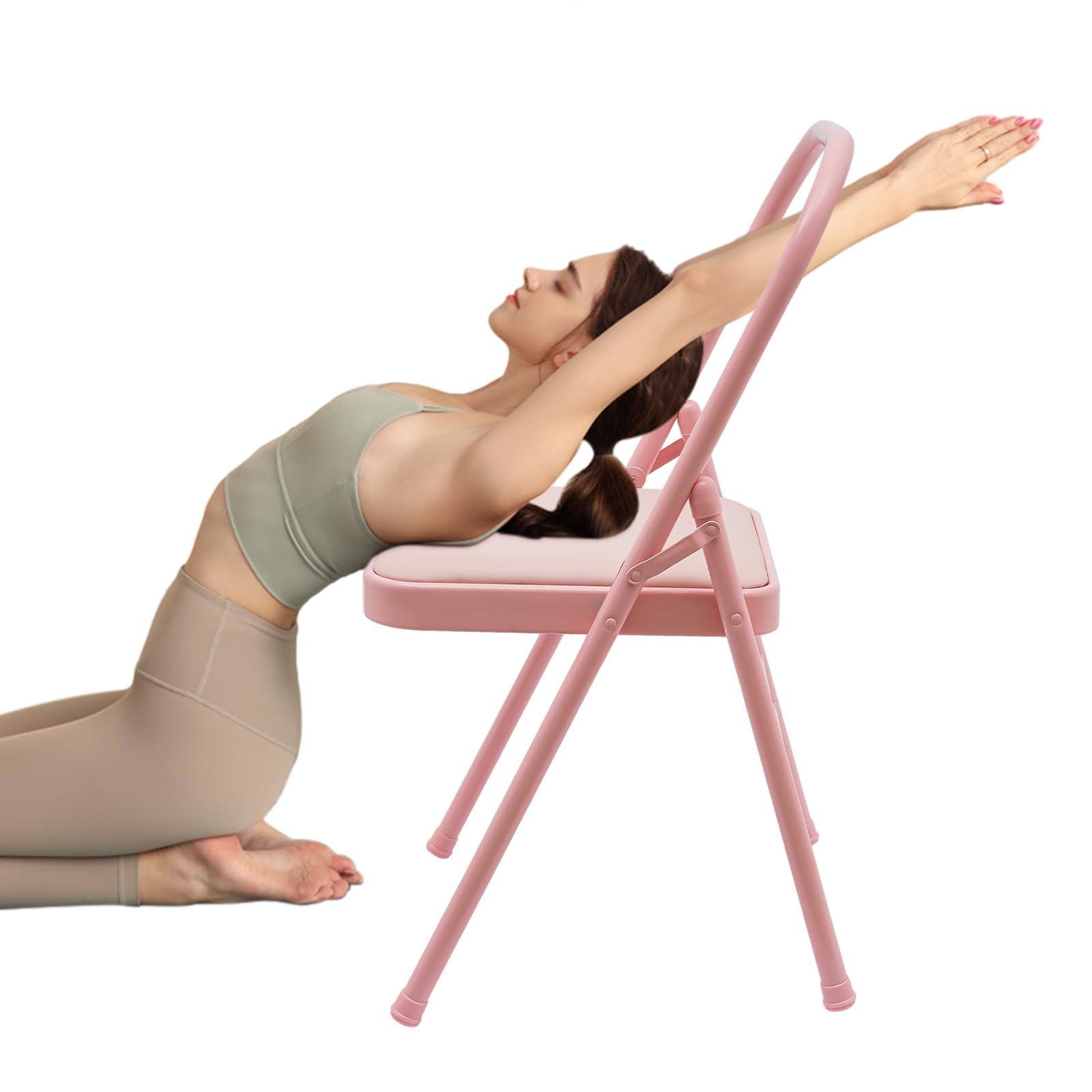 Foldable Yoga Chair with Lumbar Support - Pink Exercise Stretching Chair for Balance Training, Handstand Practice, Flexibility & Strength Workouts - Ideal for Yoga Studios, Home Gym & Back Pain Relief