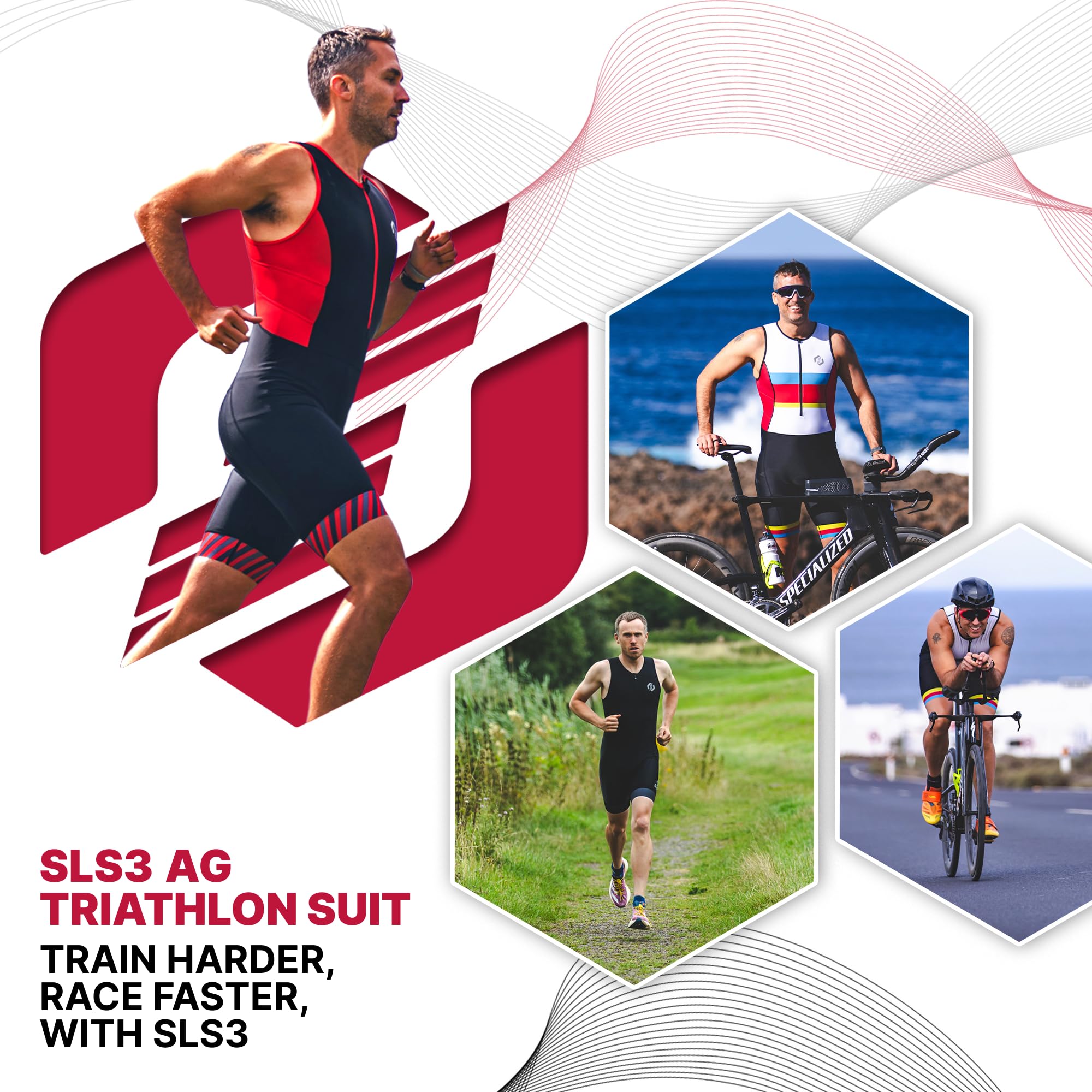 **Men's Triathlon Suit - Lightweight Sleeveless Trisuit with 2 Storage Pockets - Durable & Breathable for Swimming, Cycling & Running**