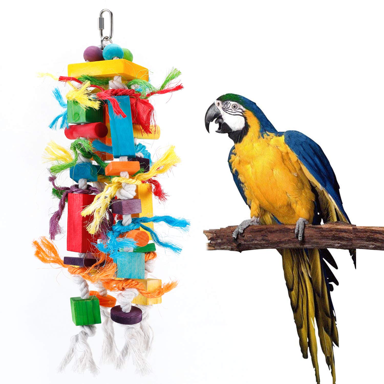 CRMADA Bird Toys for Parrots - Multicolored Wooden Chewing & Tearing Toys for African Grey, Cockatiel, Cockatoo & Medium Birds - Perfect for Cage Enrichment & Beak Exercise