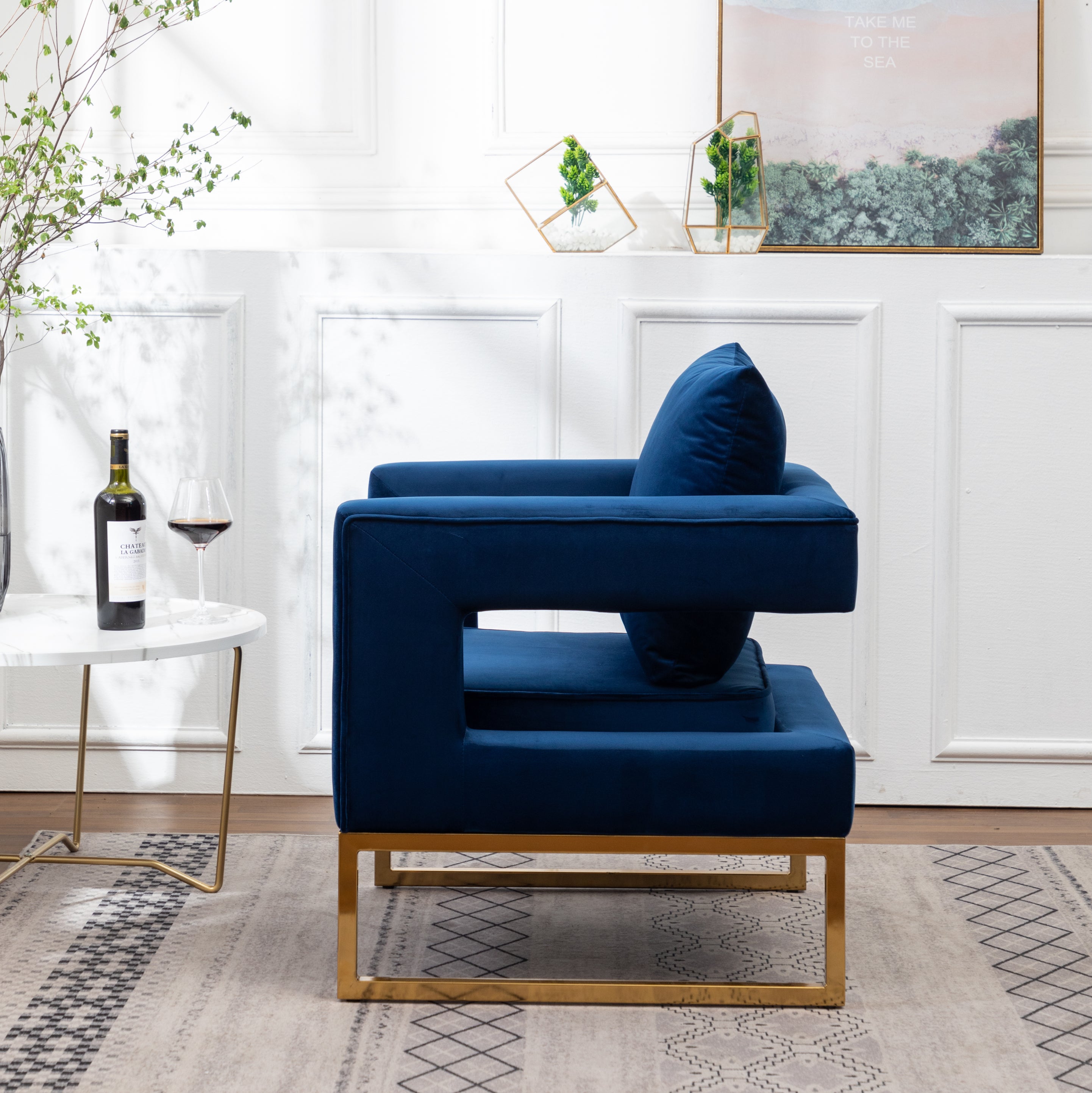 Roundhill Furniture Lenola Contemporary Upholstered Accent Arm Chair - Modern Living Room Chair for Home Office, Lounge & Reading Nook - Comfortable Fabric Armchair with Wooden Legs