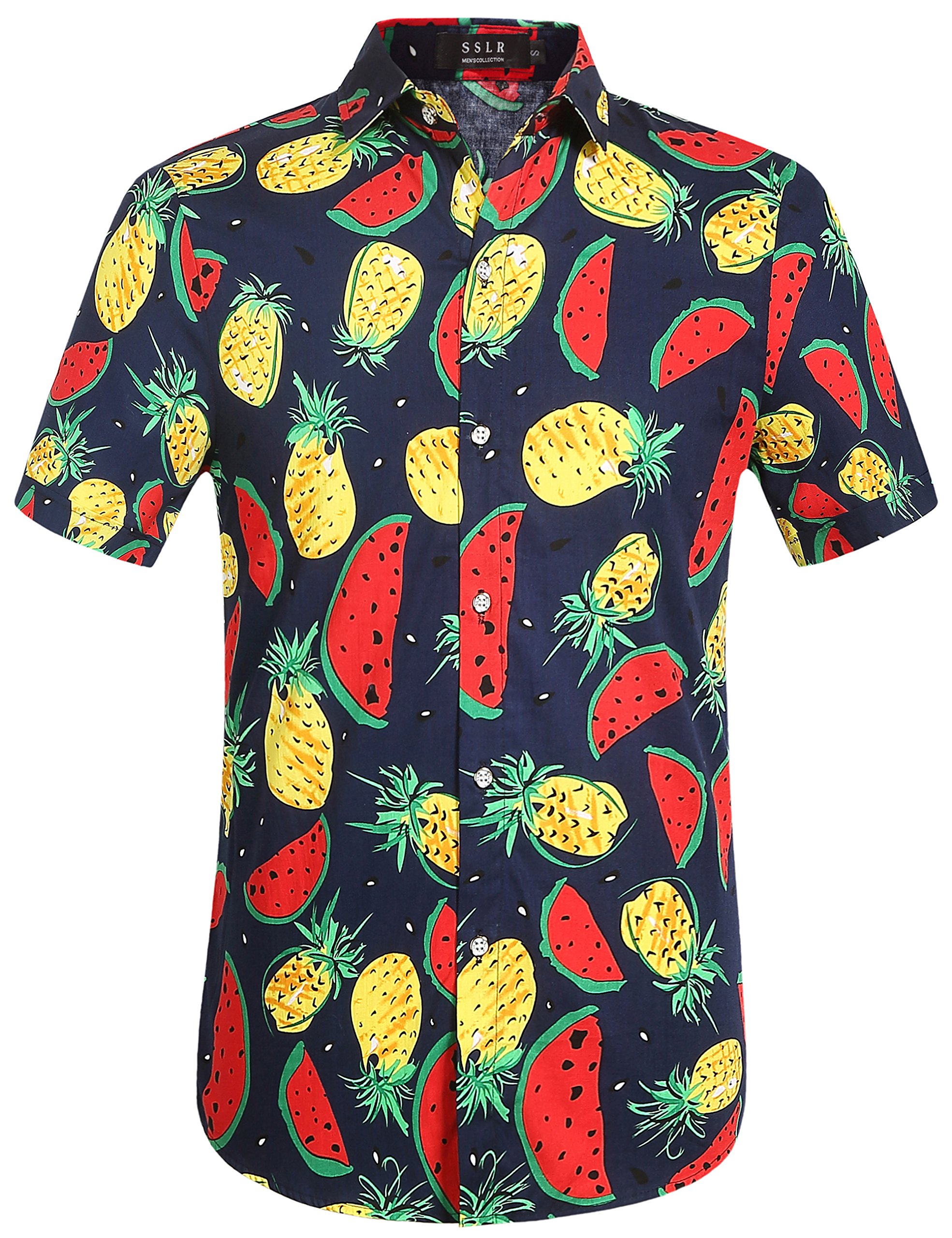 Men's Hawaiian Shirt | SSLR Casual Short Sleeve Button Down Shirt | Tropical Aloha Shirt for Beach, Summer & Vacation Wear