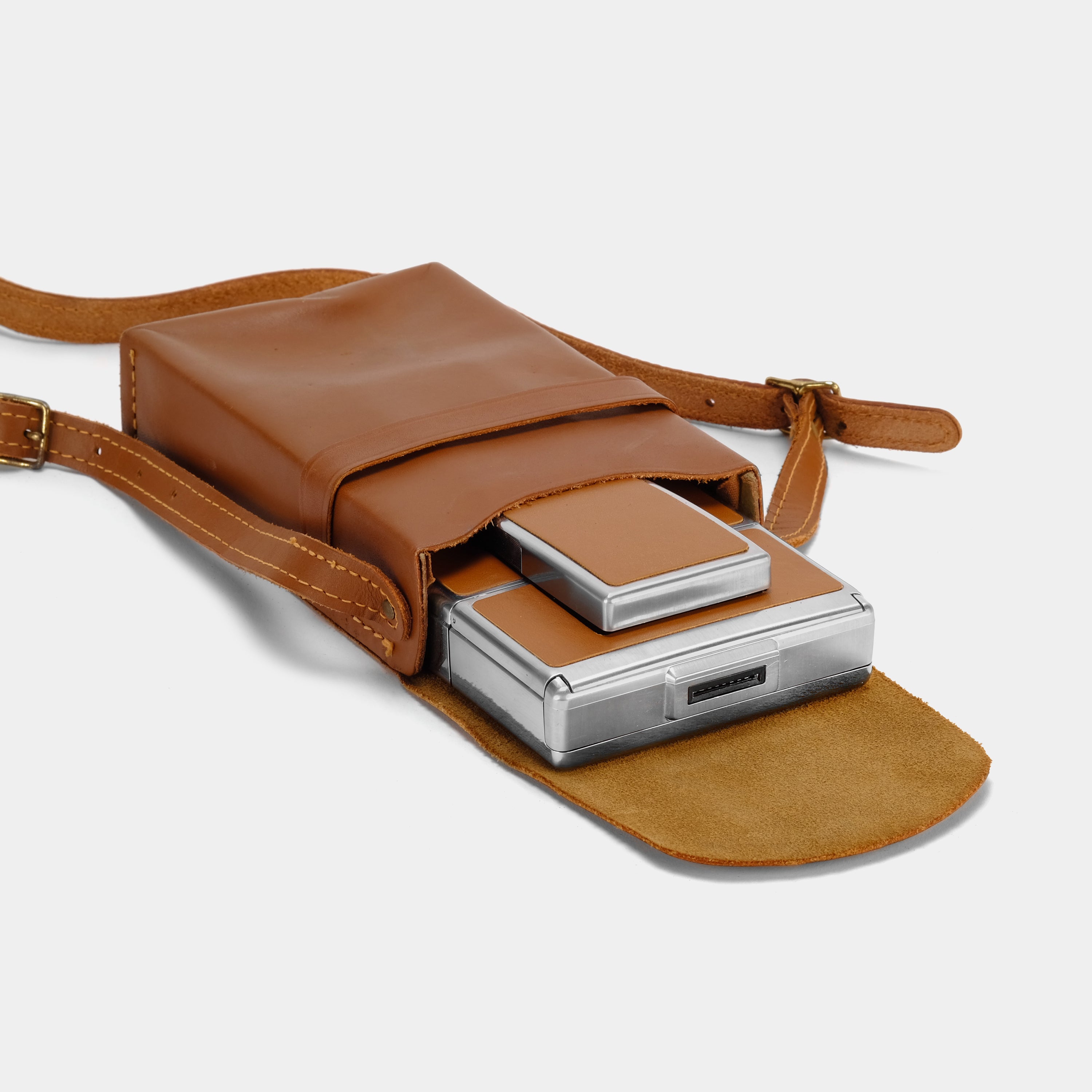 Premium Brown Leather Folding Camera Case for Instant Cameras - Compact & Protective Cover for Travel, Photography, and Everyday Use