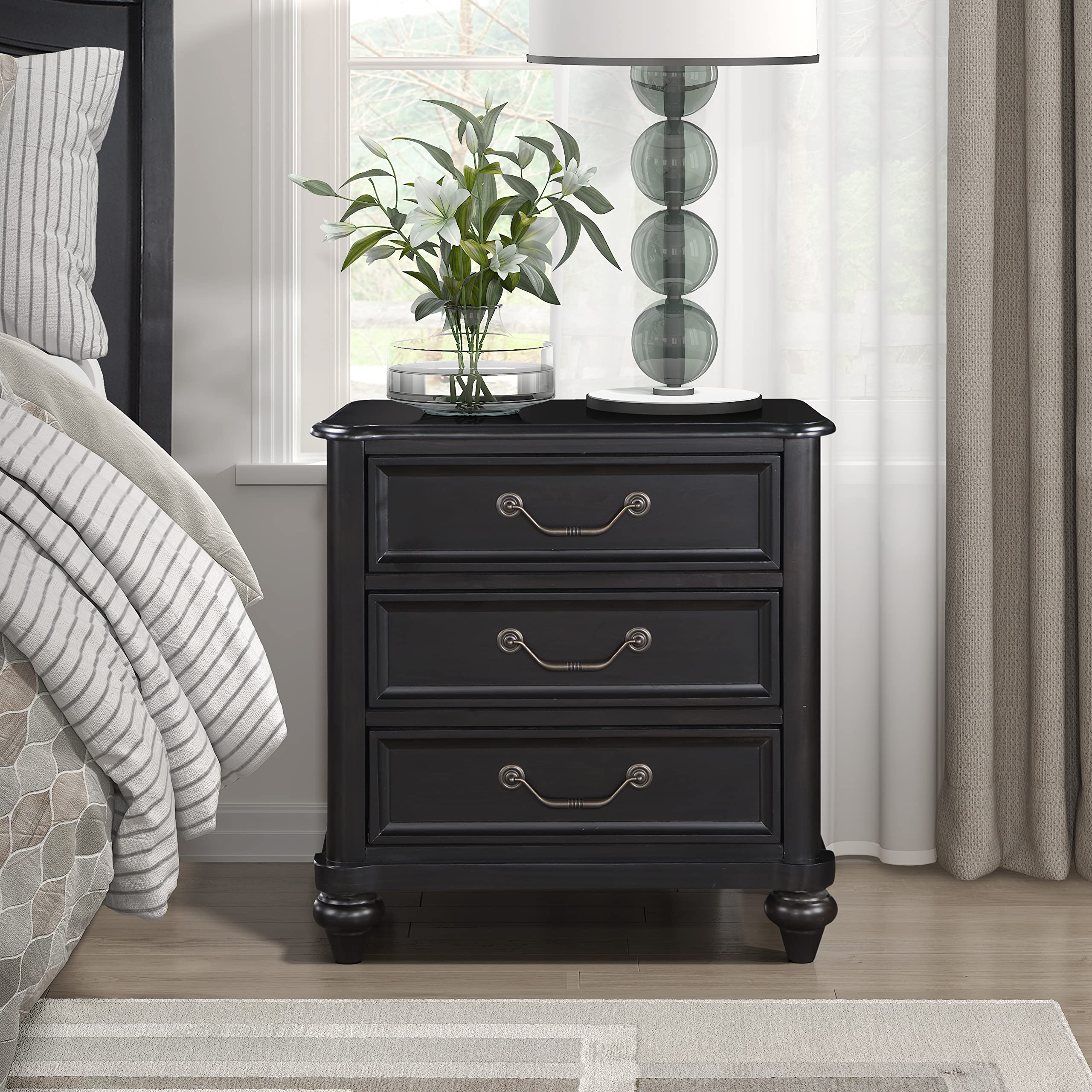 Lexicon Glenbury 3-Drawer Nightstand in Charcoal Brown - Modern Bedside Table for Bedroom with Storage Space - Perfect for Bedroom, Guest Room or Apartment