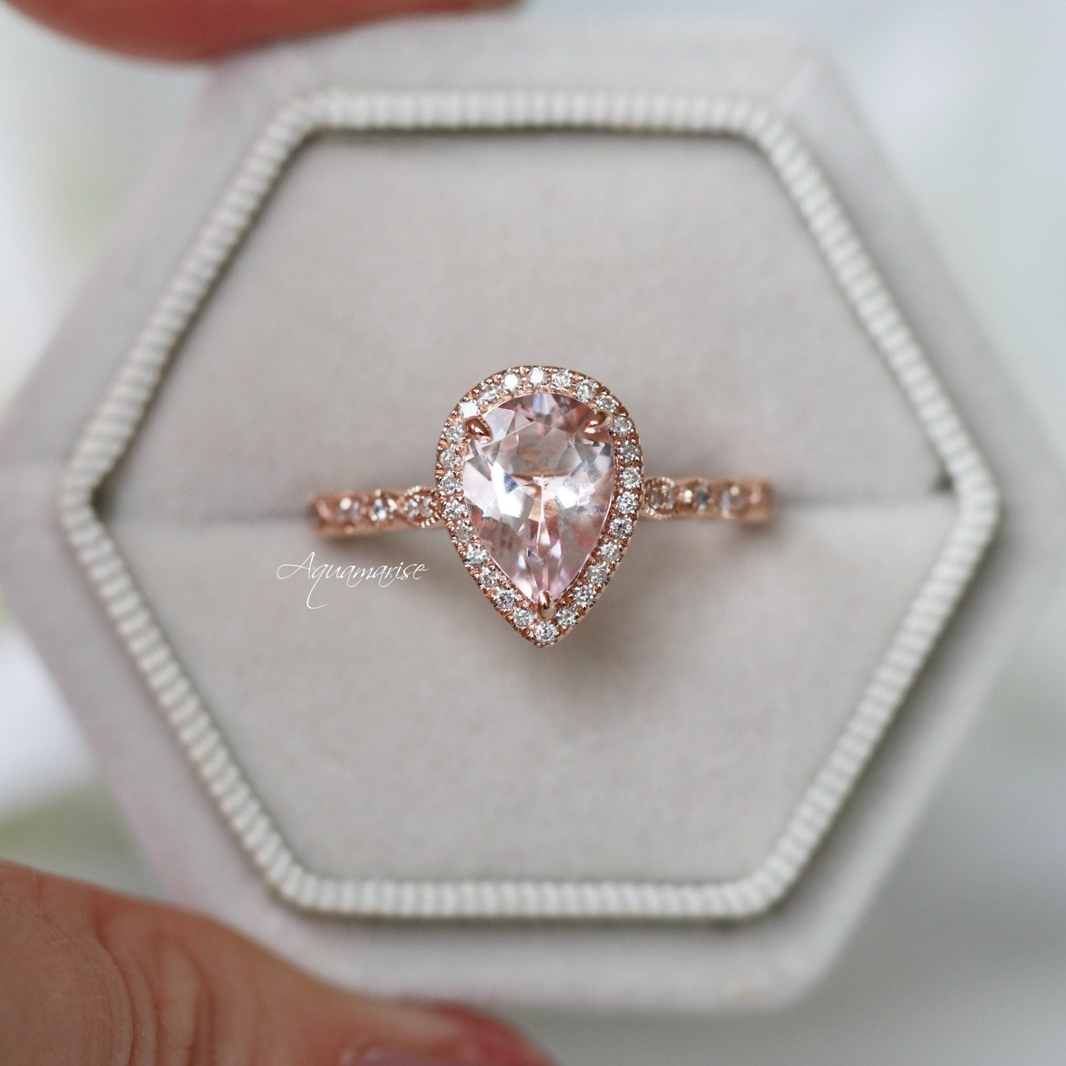 Luxury Teardrop Morganite Engagement Ring - 14K Solid Rose Gold Wedding Band for Women, Perfect for Proposals, Anniversaries & Bridal Jewelry Gifts