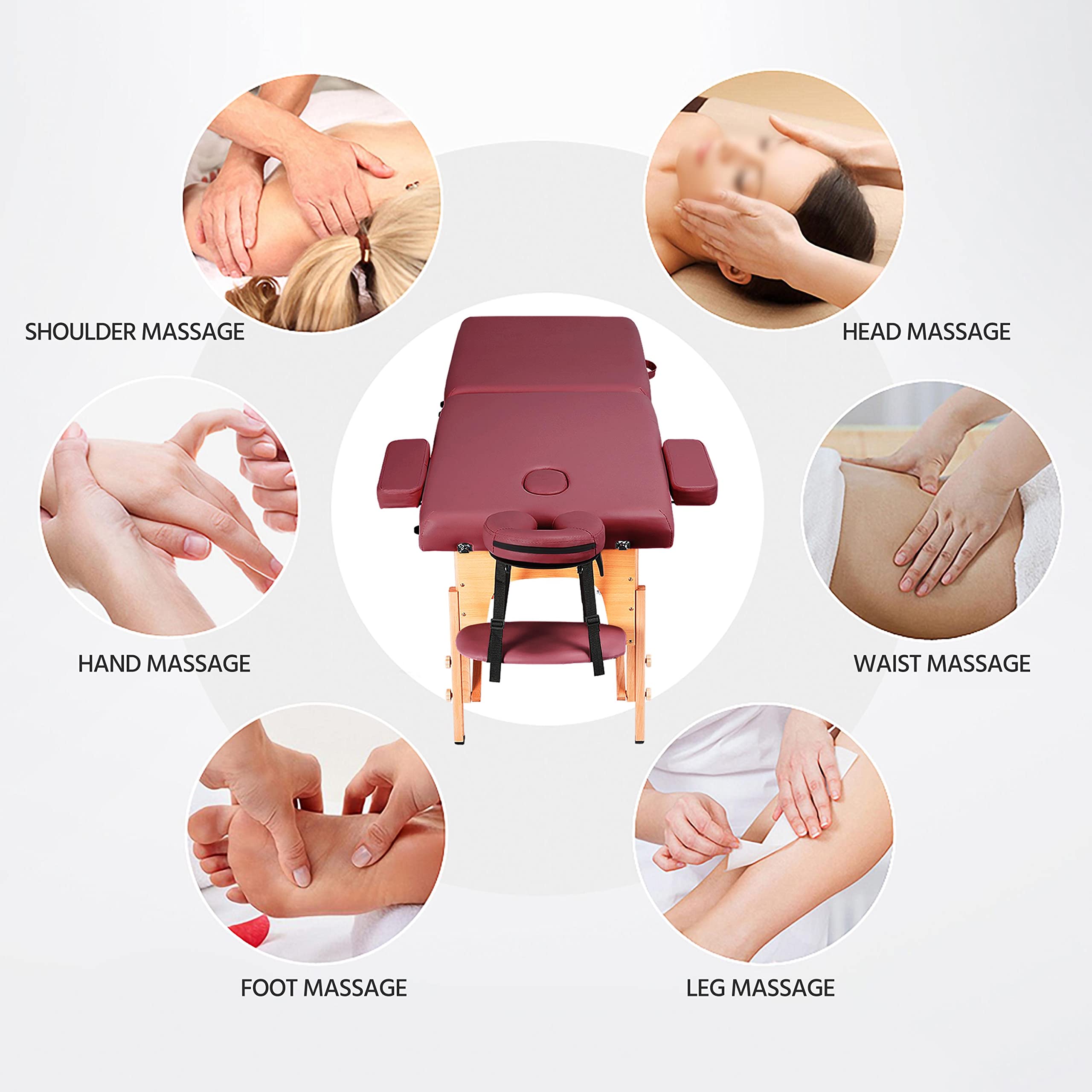 Yaheetech Portable Folding Massage Table - 24 Inch Adjustable Spa Bed for Lash Extensions & Facials w/ Non-Woven Carry Bag (Burgundy) | Perfect for Home Spa, Salon Professionals & Mobile Therapists