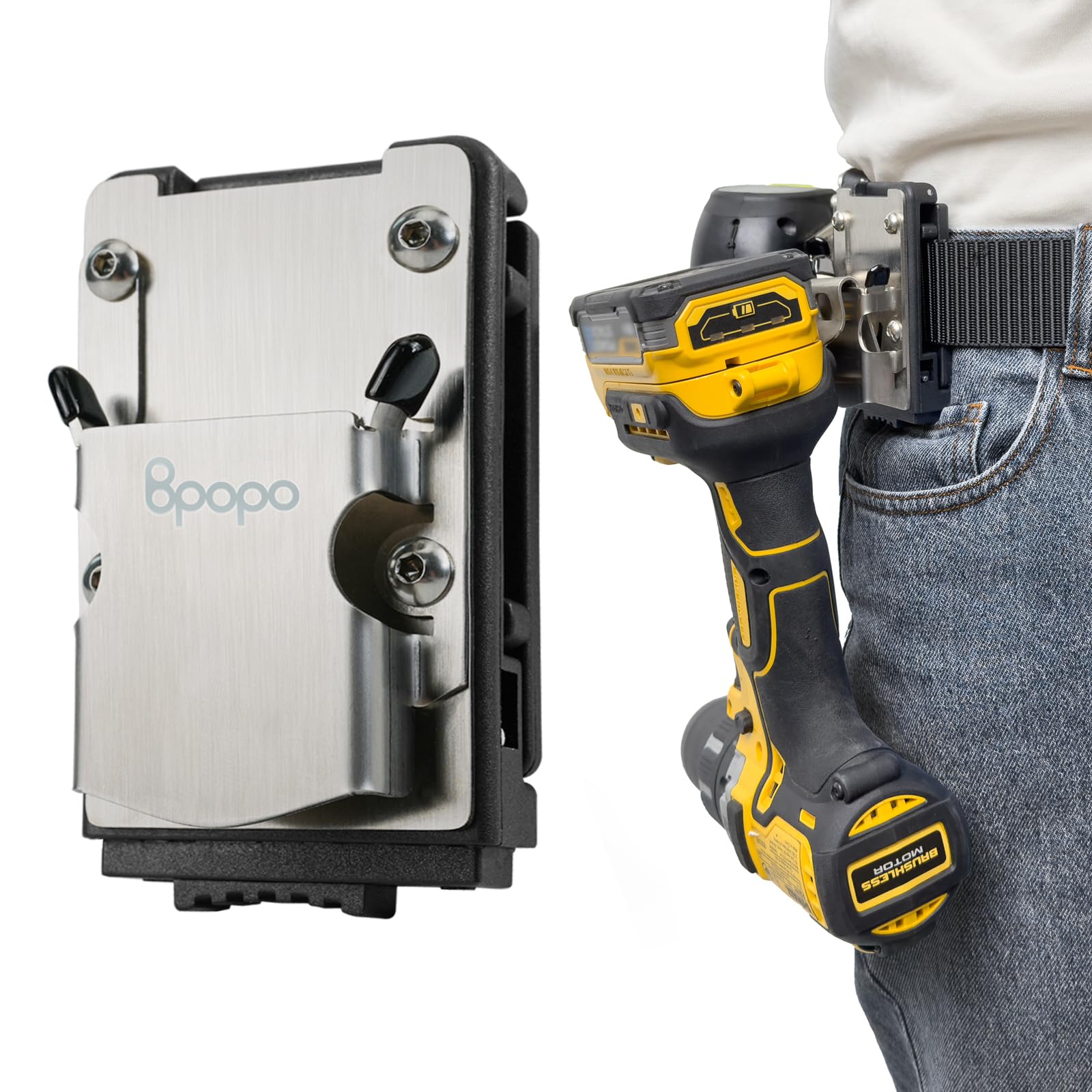 Heavy Duty Drill Holder Belt Clip - Secure Holster for Cordless Drill Driver & Tape Measure - Quick Access Electric Drill Clip Fits Up to 2.1
