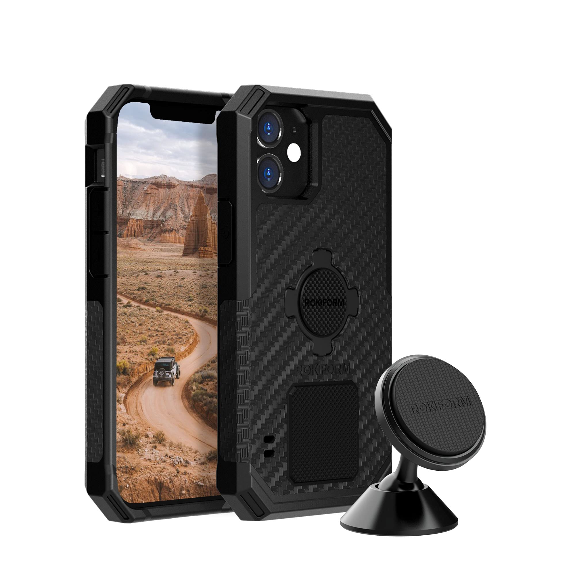 Rokform Rugged Case for iPhone 12 Mini with Swivel Car Phone Mount - Heavy Duty Protection for Truck, Van & SUV - Perfect for Off-Roading, Commuting & Hands-Free Driving