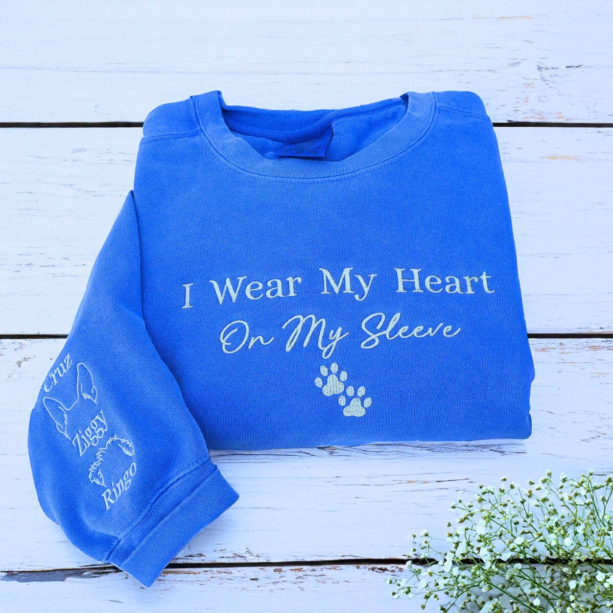 Comfort Color® I Wear My Heart On My Sleeve Dog Lover Sweatshirt with Adorable Dog Ear Hoodie Design - Cozy Pullover for Pet Owners, Dog Walking & Casual Outfits
