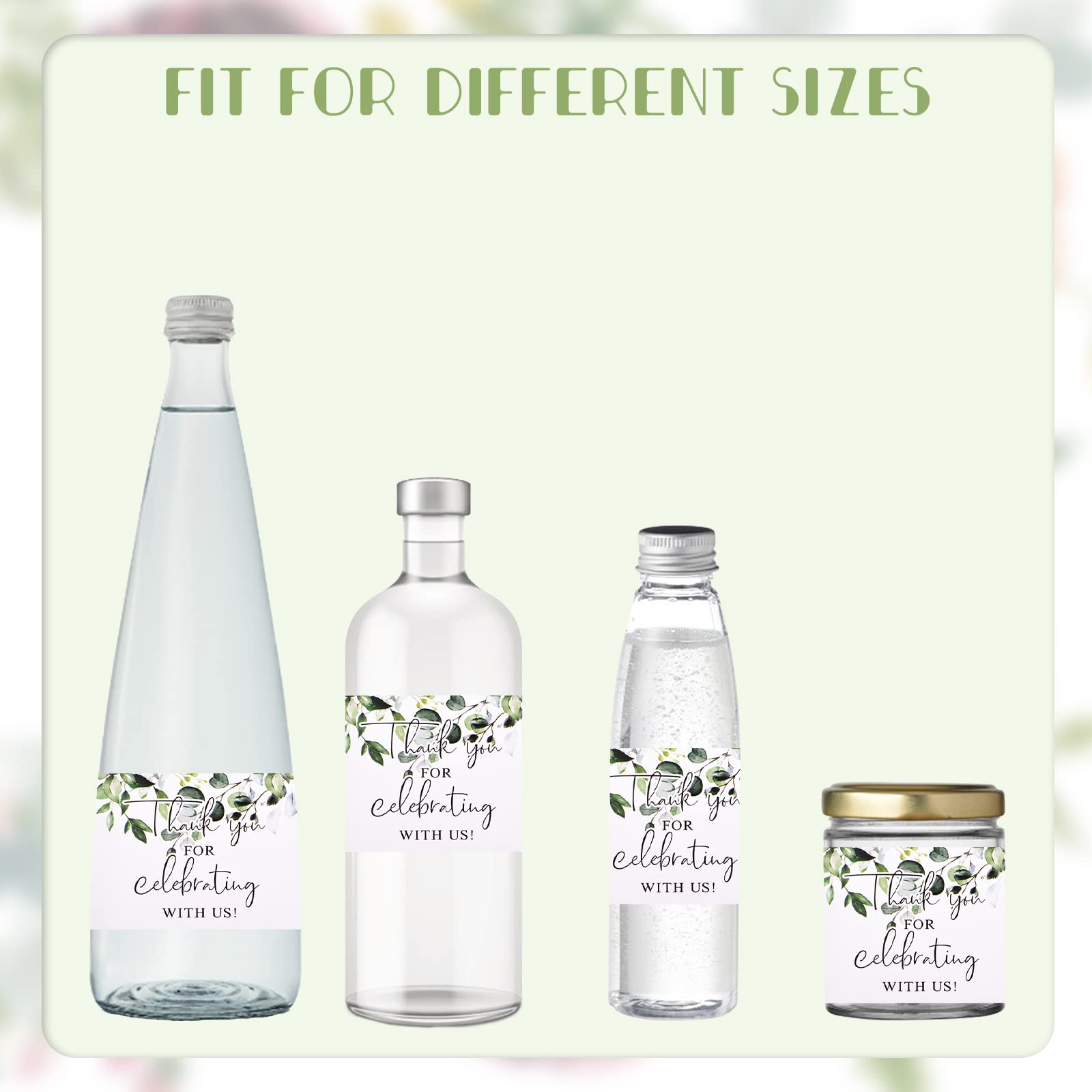 URROMA 50-Pack Greenery Plant Water Bottle Labels - Waterproof Wedding, Birthday & Baby Shower Thank You Stickers - Perfect for Party Favors, Bridal Showers & Special Events
