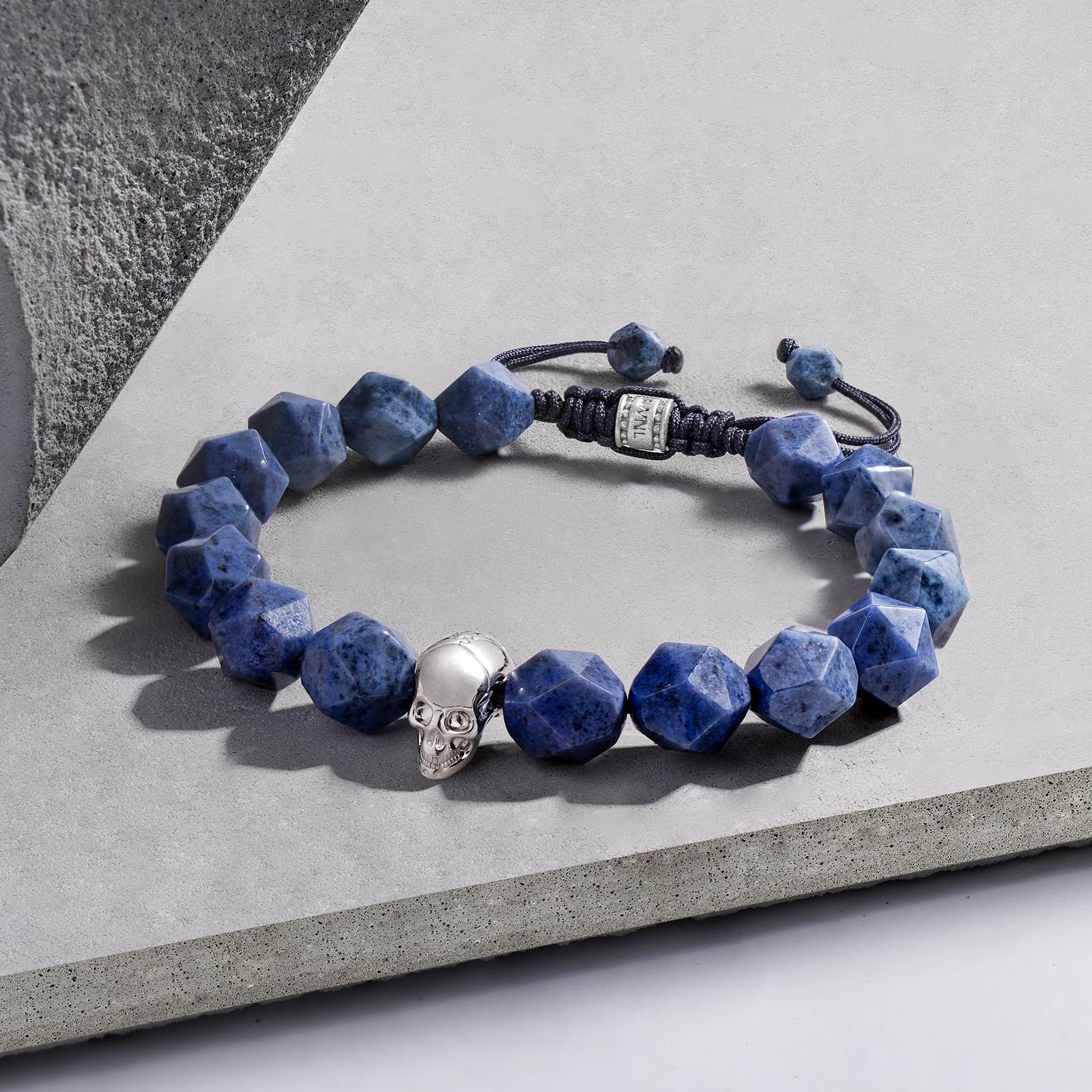 Men's Adjustable Braided Beaded Bracelet with Sterling Silver Skull Charm - 10mm Natural Dumortierite & Dragon Blood Jasper Gemstone - Spiritual Healing Jewelry Gift for Boyfriend, Husband - Perfect for Meditation, Yoga & Everyday Wear (6.1''-7.9'')