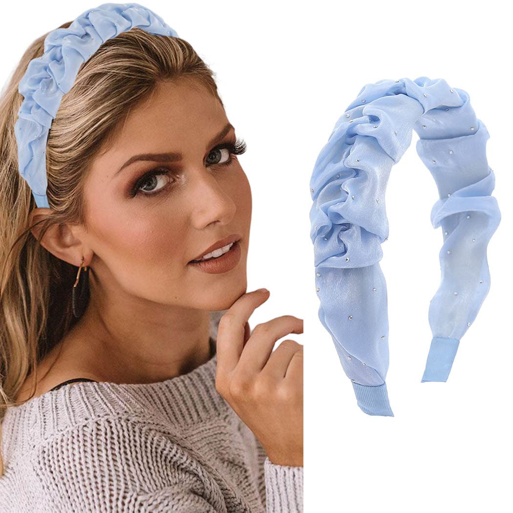 Zoestar Crystal Hair Hoop - Fashion Elastic Wide Headbands for Women & Girls - Sparkly Party Hair Accessories (Blue) - Perfect for Weddings, Prom, Birthday Parties & Daily Wear