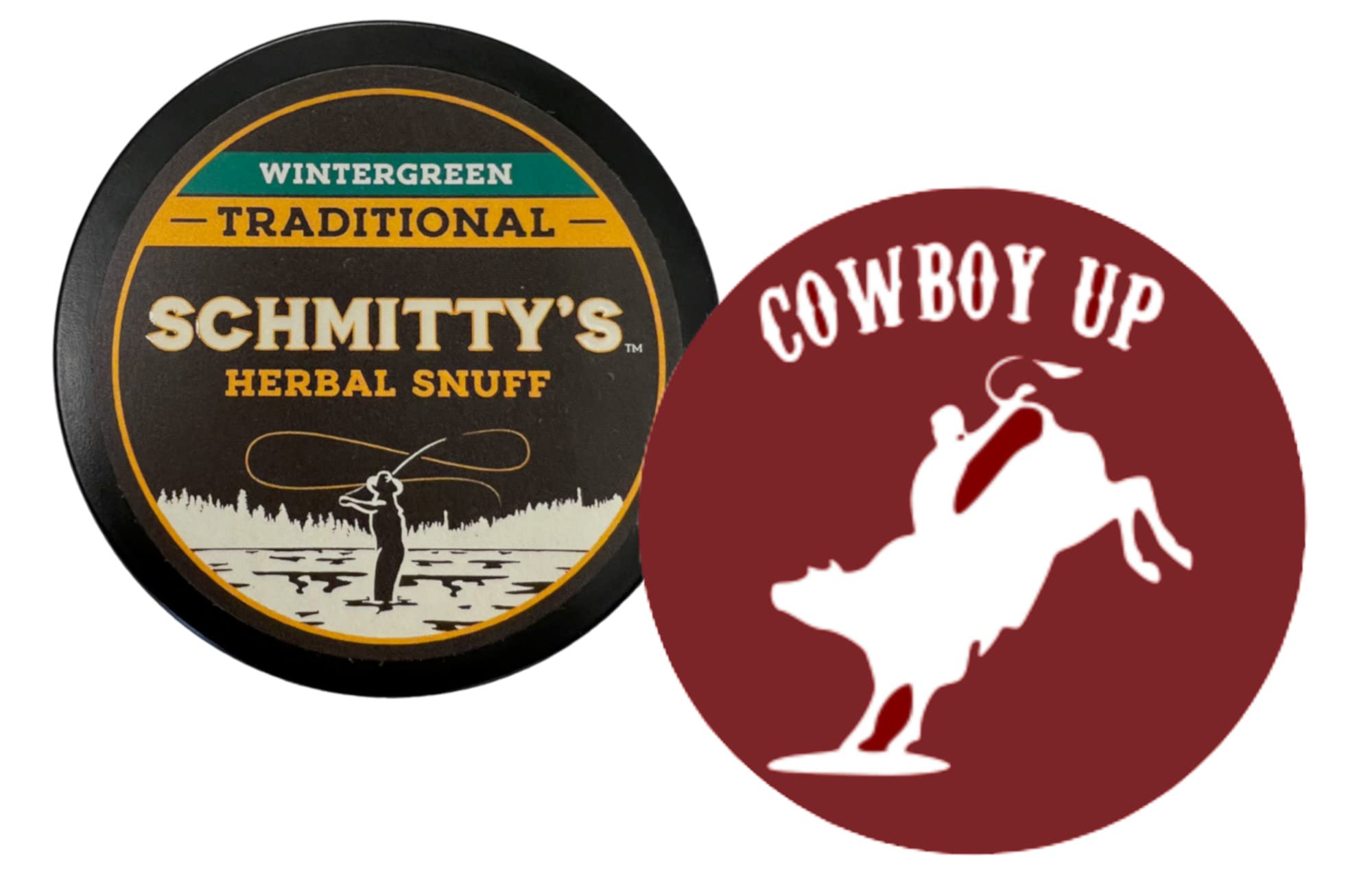 Schmitty's Herbal Snuff Wintergreen Tobacco Alternative - 1 Can with Premium DC Crafts Nation Leather Can Cover (Cowboy Style) | Smokeless Dip for Outdoors, Work & Western Lifestyle