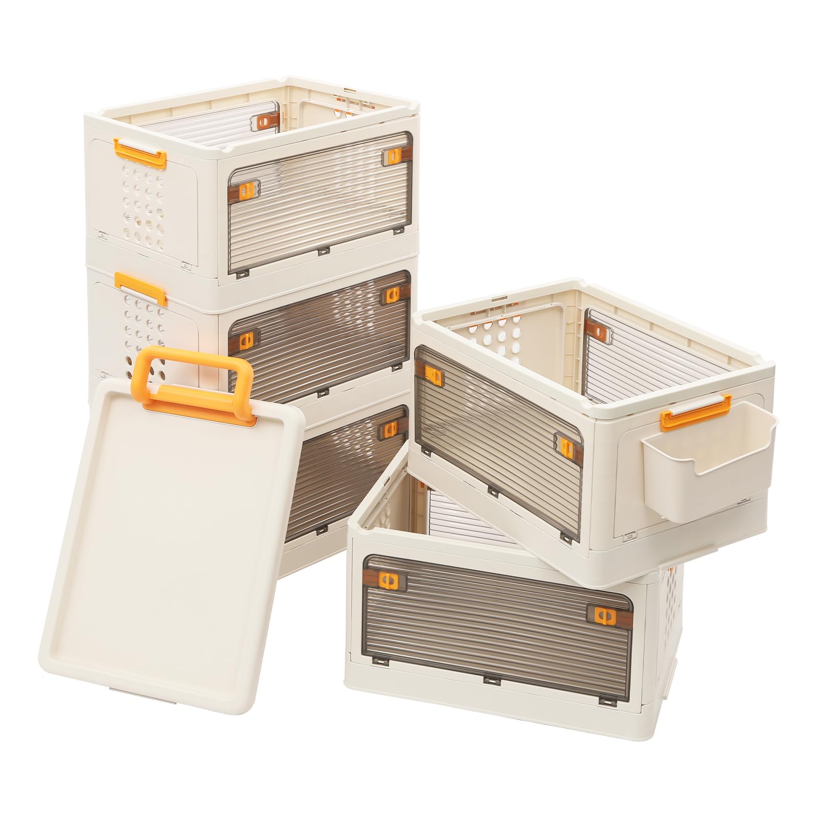 5-Tier Rolling Foldable Storage Organizer with Wheels & Side Basket - Collapsible Plastic Storage Cabinet for Bedroom, Living Room, Kitchen & Bathroom - Space-Saving Closet Organizer for Home, Office & Dorm Use